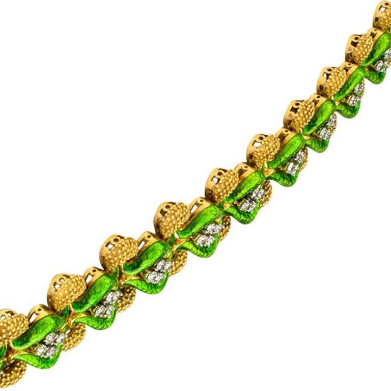 Brilliant Cut La Triomphe Pistachio Green Enamel Diamond Yellow Gold Bracelet