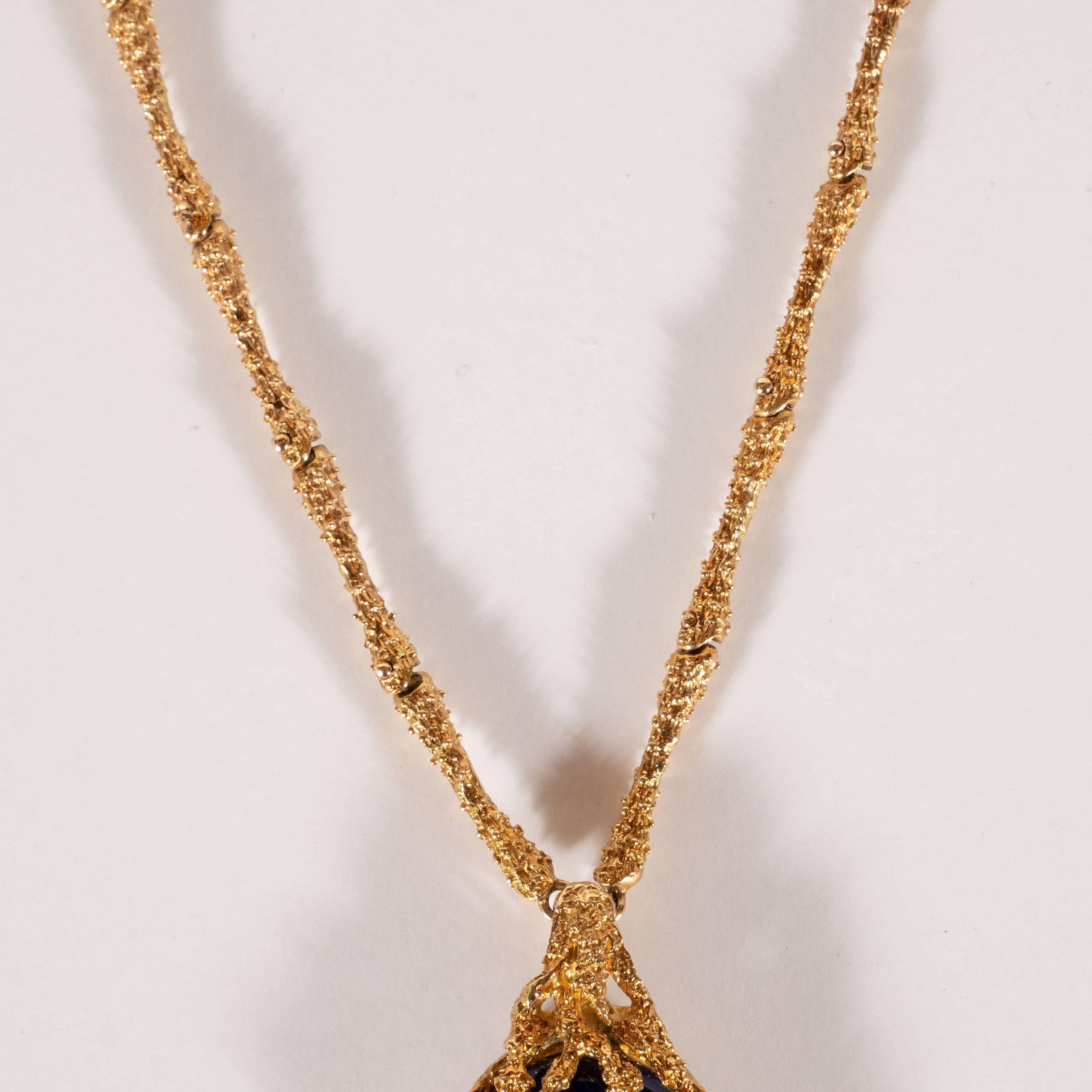 Modern La Triomphe Tear Drop Lapis and Round Brilliant Diamond 18 Karat Gold Pendant For Sale