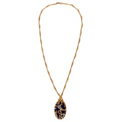 La Triomphe Tear Drop Lapis and Round Brilliant Diamond 18 Karat Gold Pendant