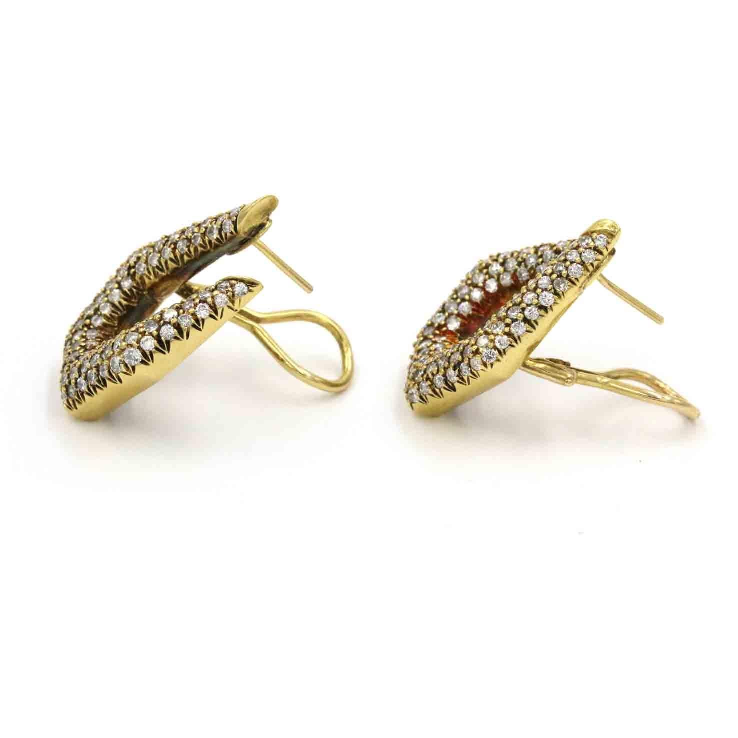 La Triumphe Pave Diamond Earrings With 4.0 CTW Of Round Diamonds Set In 18K Yellow Gold. These Earrings Are Hexagon-ally Shaped With Omega Back Closures.