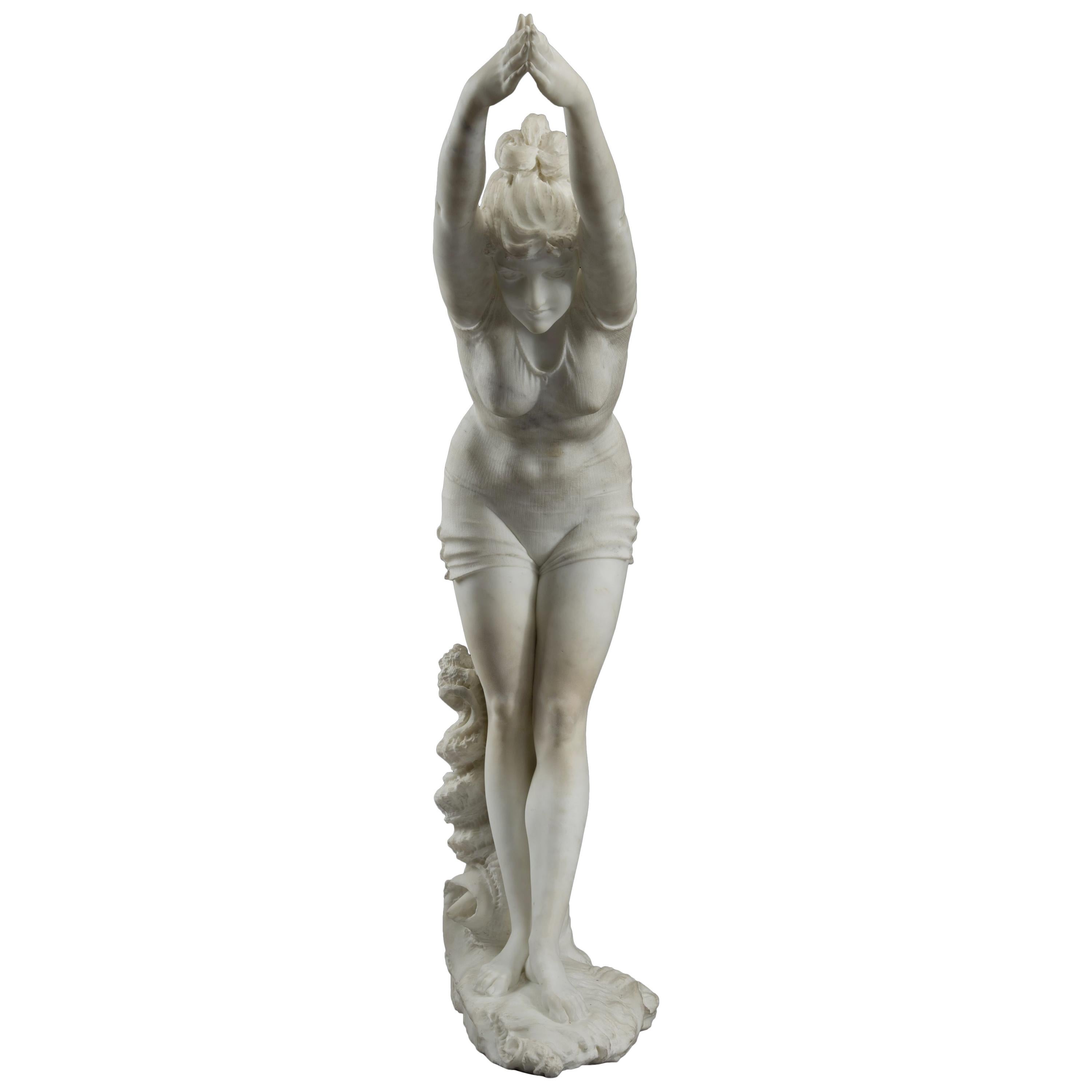 'La Tuffolina', a Marble Group of a Diving Girl by Odoarda Tabacchi, circa 1880 For Sale