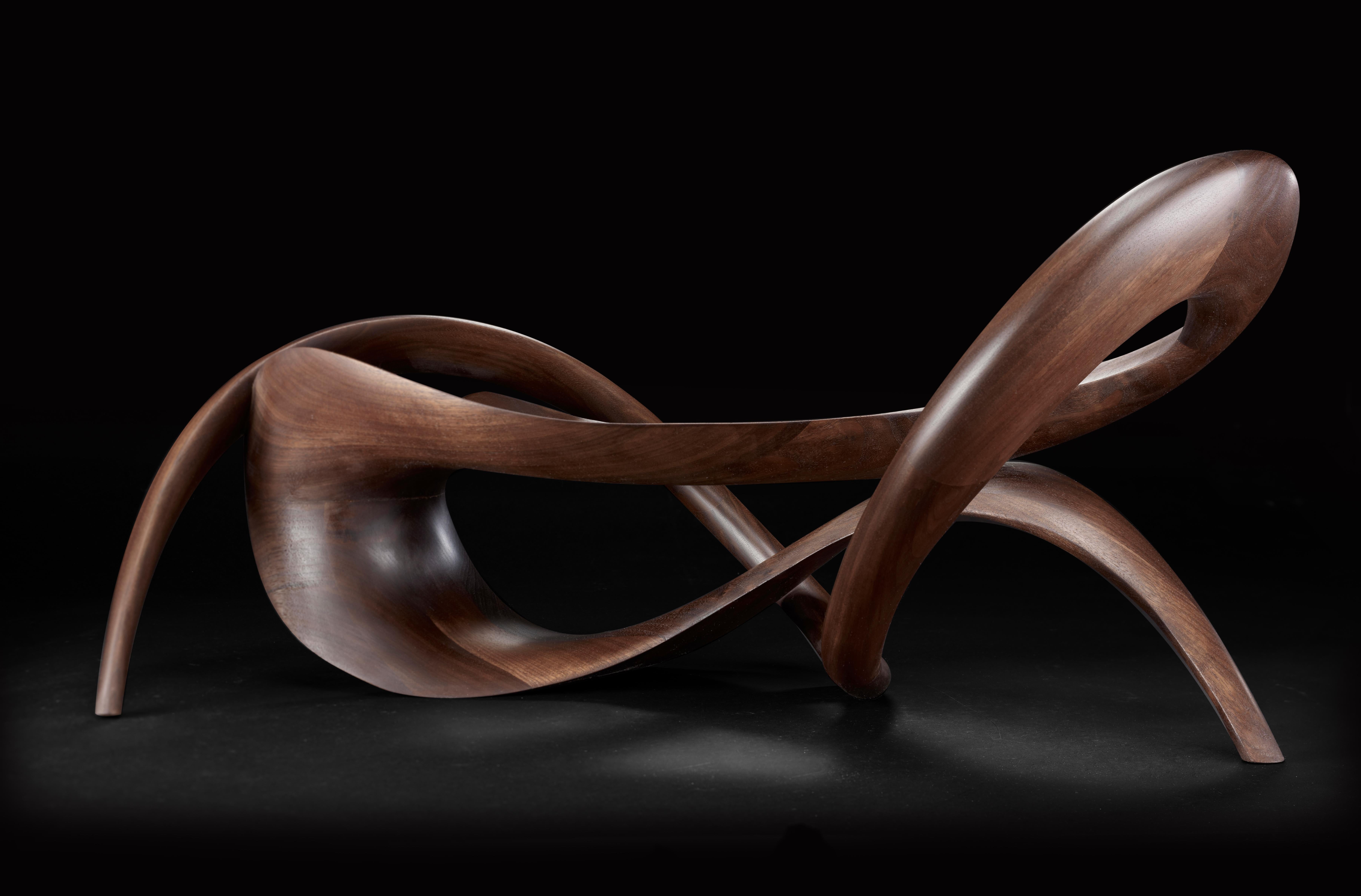 La Vague Sculpted Black Walnut Bowl by Gildas Berthelot In New Condition In Geneve, CH