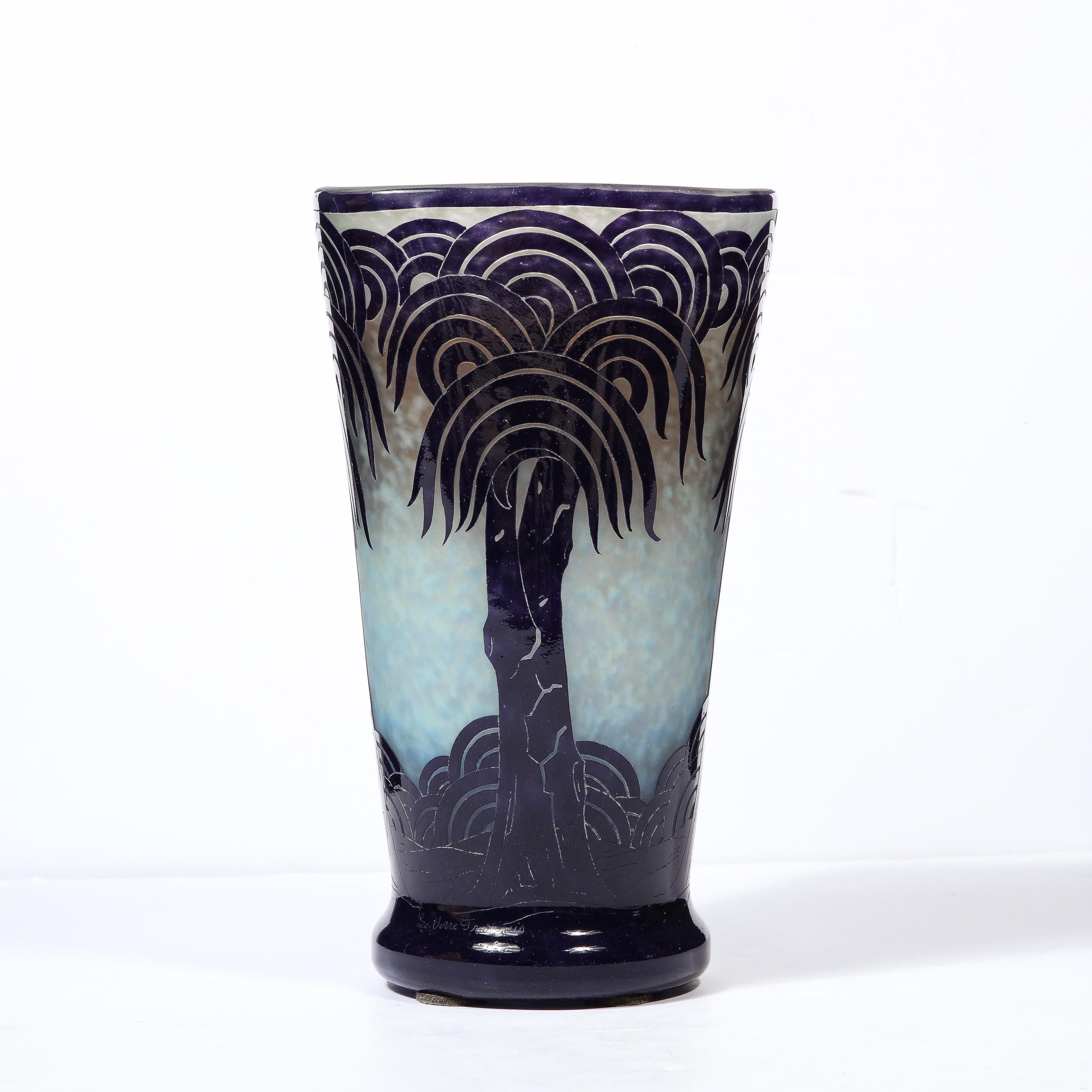 Art Glass La Verre Francais Stylized Palm Tree Cameo Glass Vase by Charles Schneider