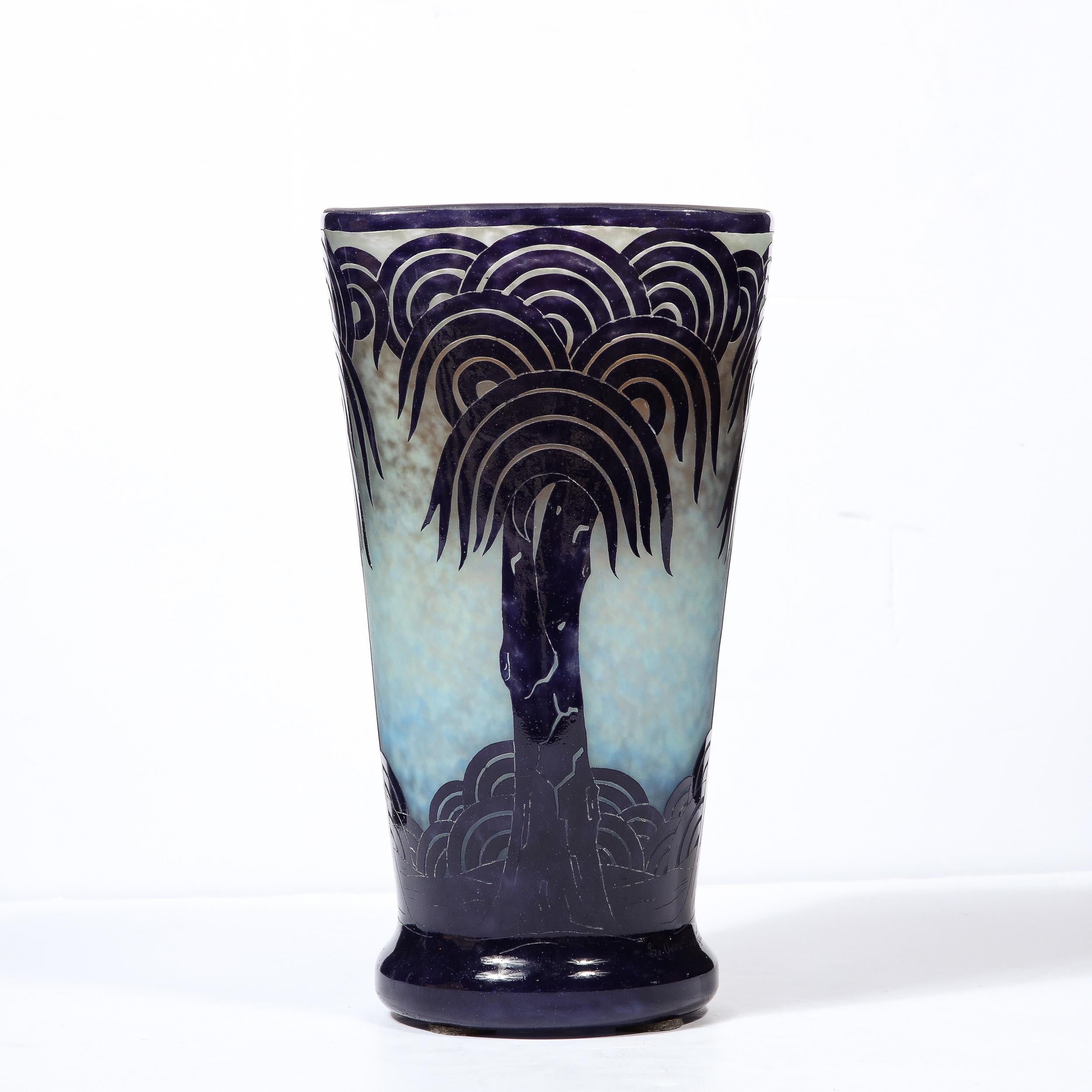 La Verre Francais Stylized Palm Tree Cameo Glass Vase by Charles Schneider 2