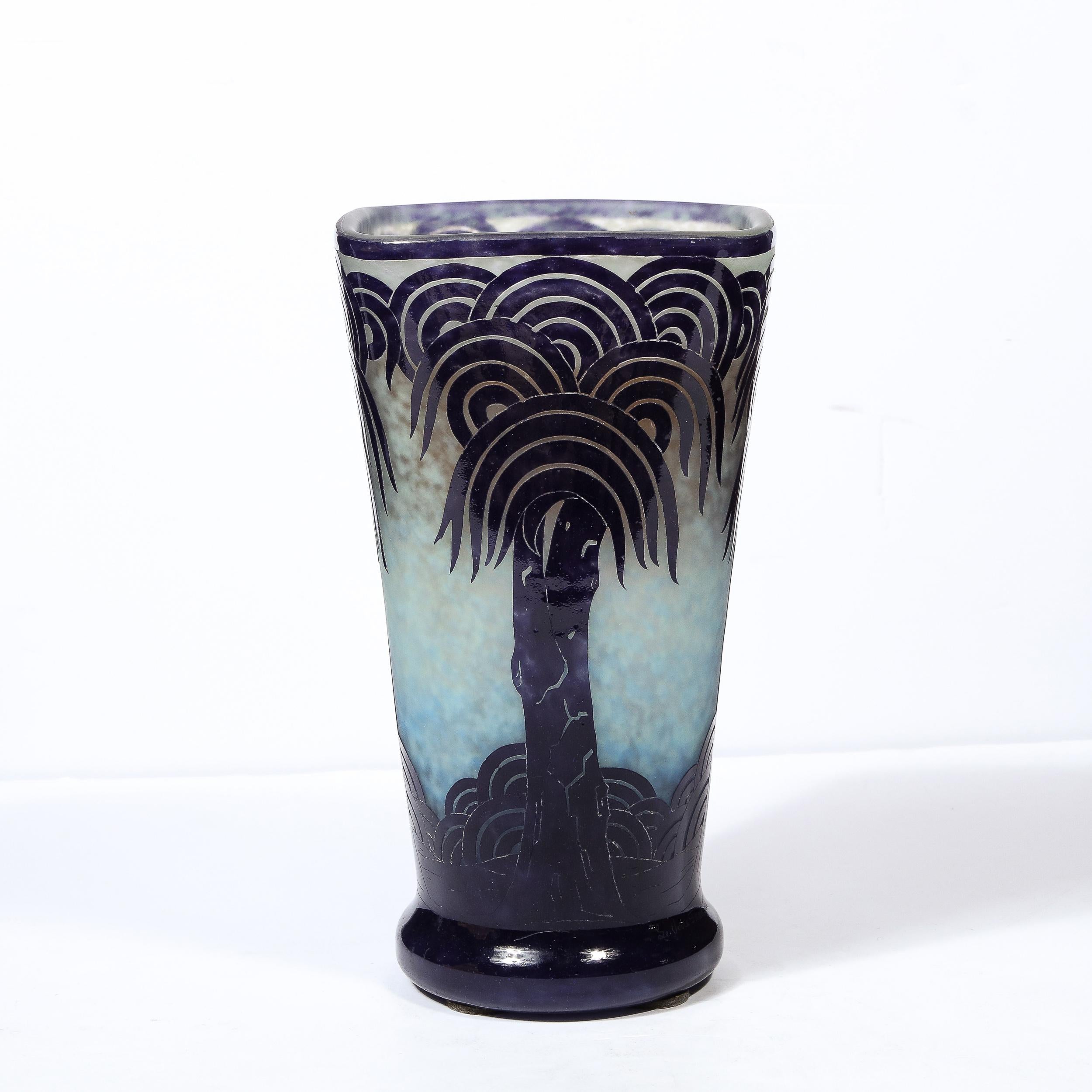 La Verre Francais Stylized Palm Tree Cameo Glass Vase by Charles Schneider 3