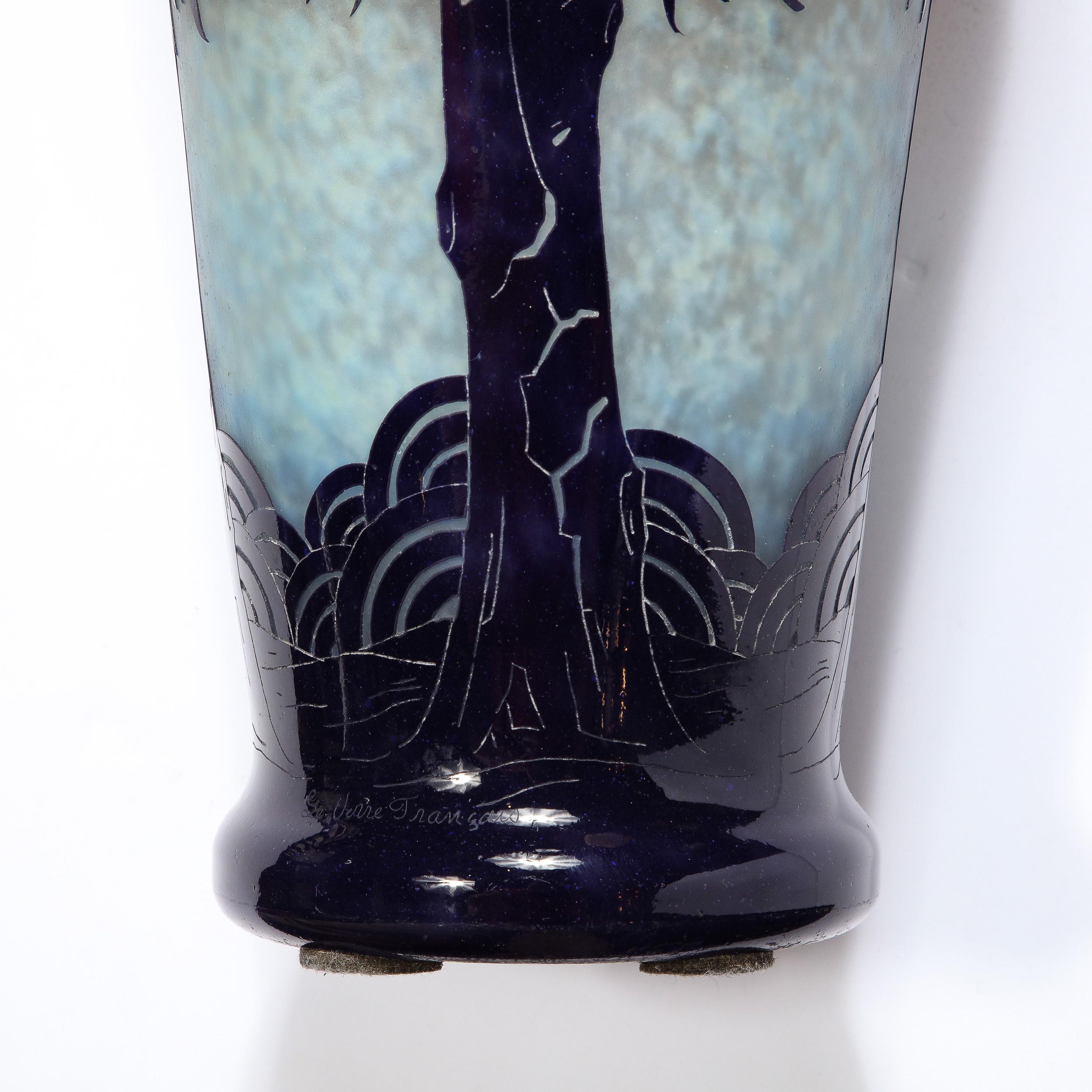 La Verre Francais Stylized Palm Tree Cameo Glass Vase by Charles Schneider 5