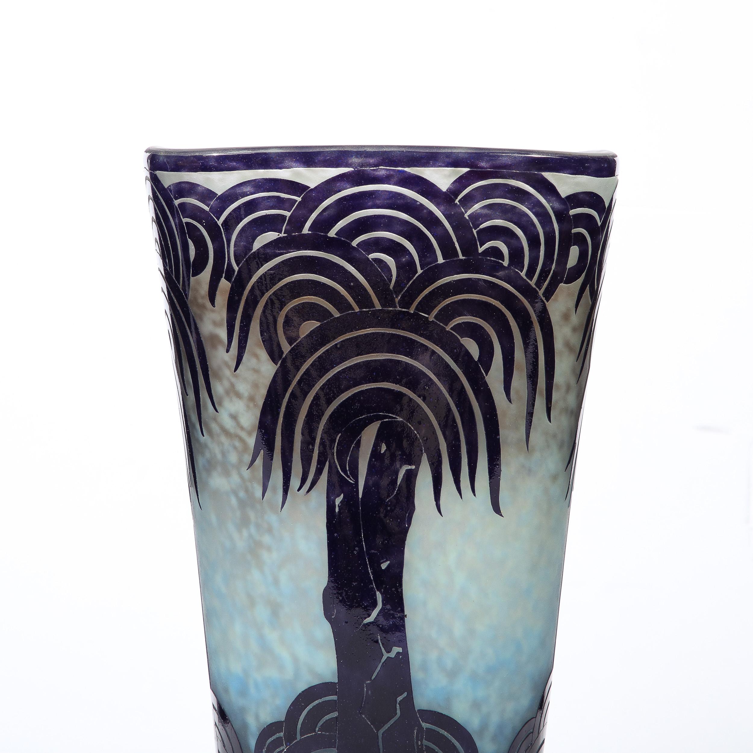 Art Deco La Verre Francais Stylized Palm Tree Cameo Glass Vase by Charles Schneider