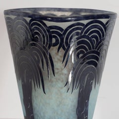 La Verre Francais Stylized Palm Tree Cameo Glass Vase by Charles Schneider