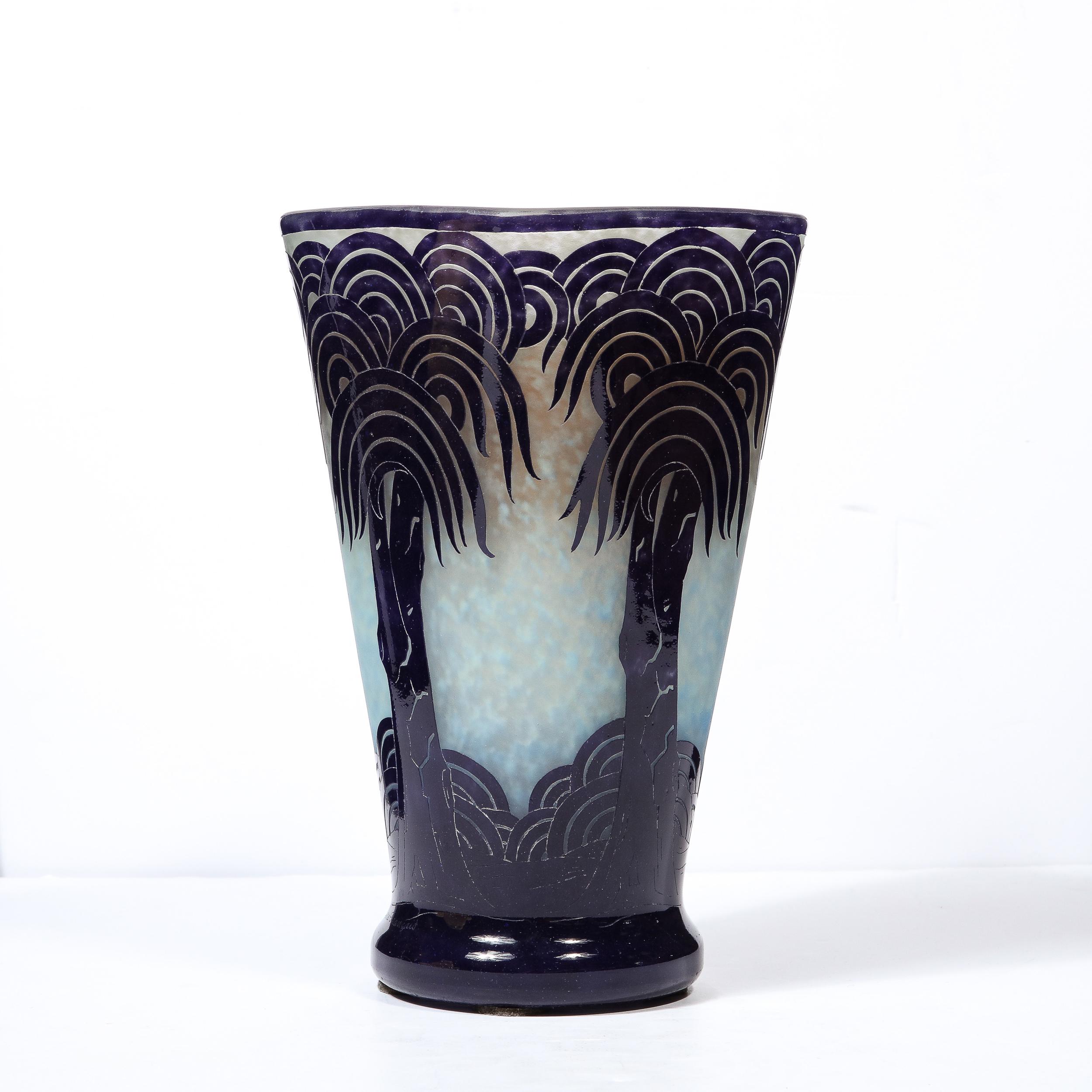 Mid-20th Century La Verre Francais Stylized Palm Tree Cameo Glass Vase by Charles Schneider
