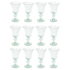 La Verrerie de Biot Set of 12 Handblown Pale Aquamarine Stemmed Drinking Glasses