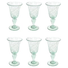 La Verrerie de Biot Set of 6 Handblown Pale Aquamarine Stemmed Drinking Glasses