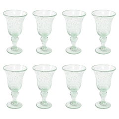 La Verrerie de Biot Set of 8 Handblown Pale Aquamarine Stemmed Drinking Glasses