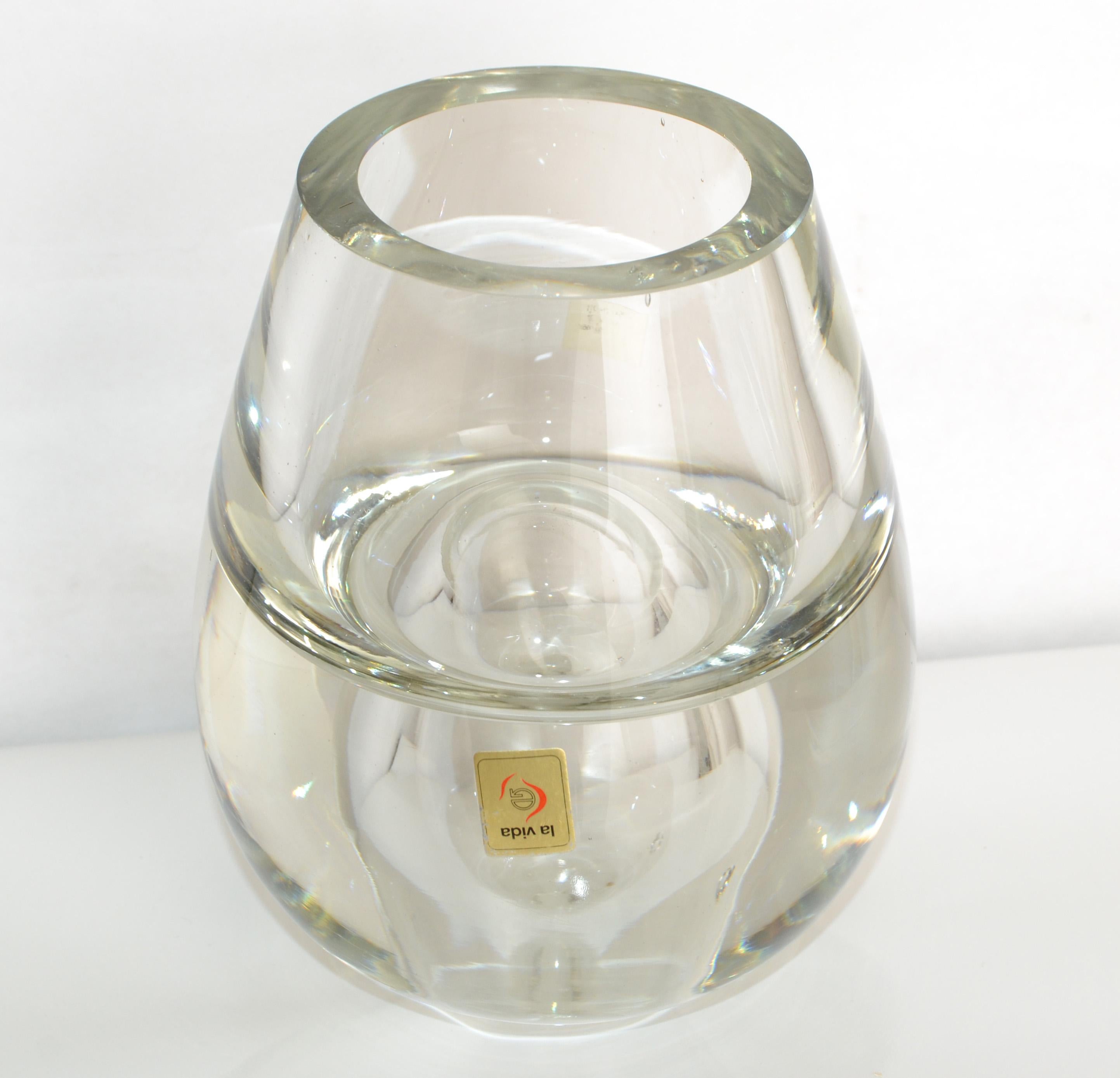 Zweiseitige Vase aus mundgeblasenem Kristallglas, Mid-Century Modern, Polen im Angebot 3