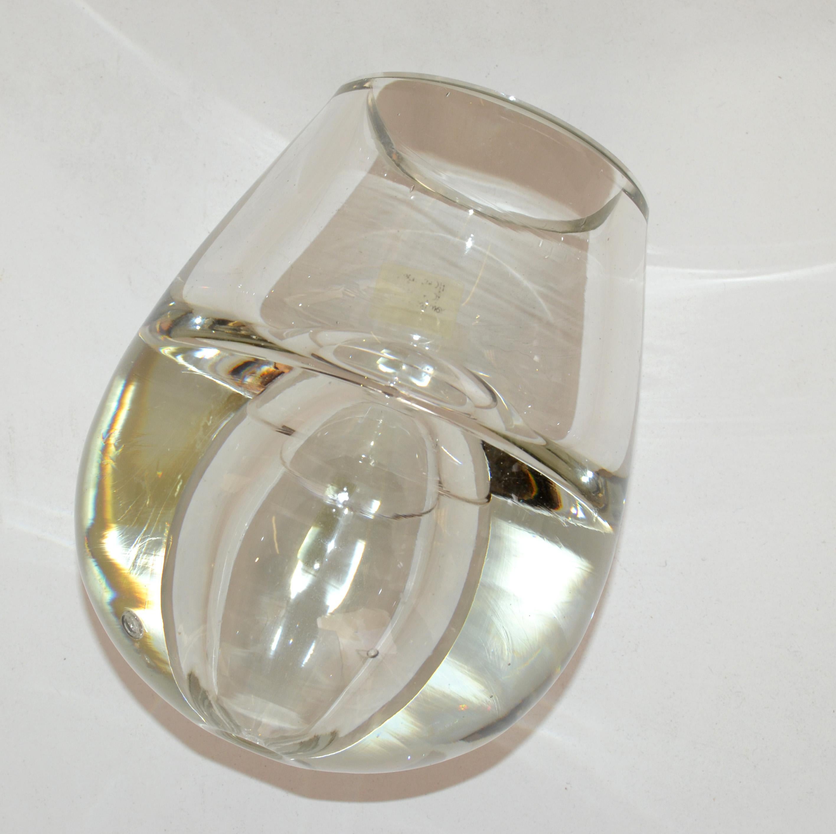 Polish La Vida Blown Crystal-Clear Two-Sided Art Glass Vase Mid-Century Modern Poland For Sale