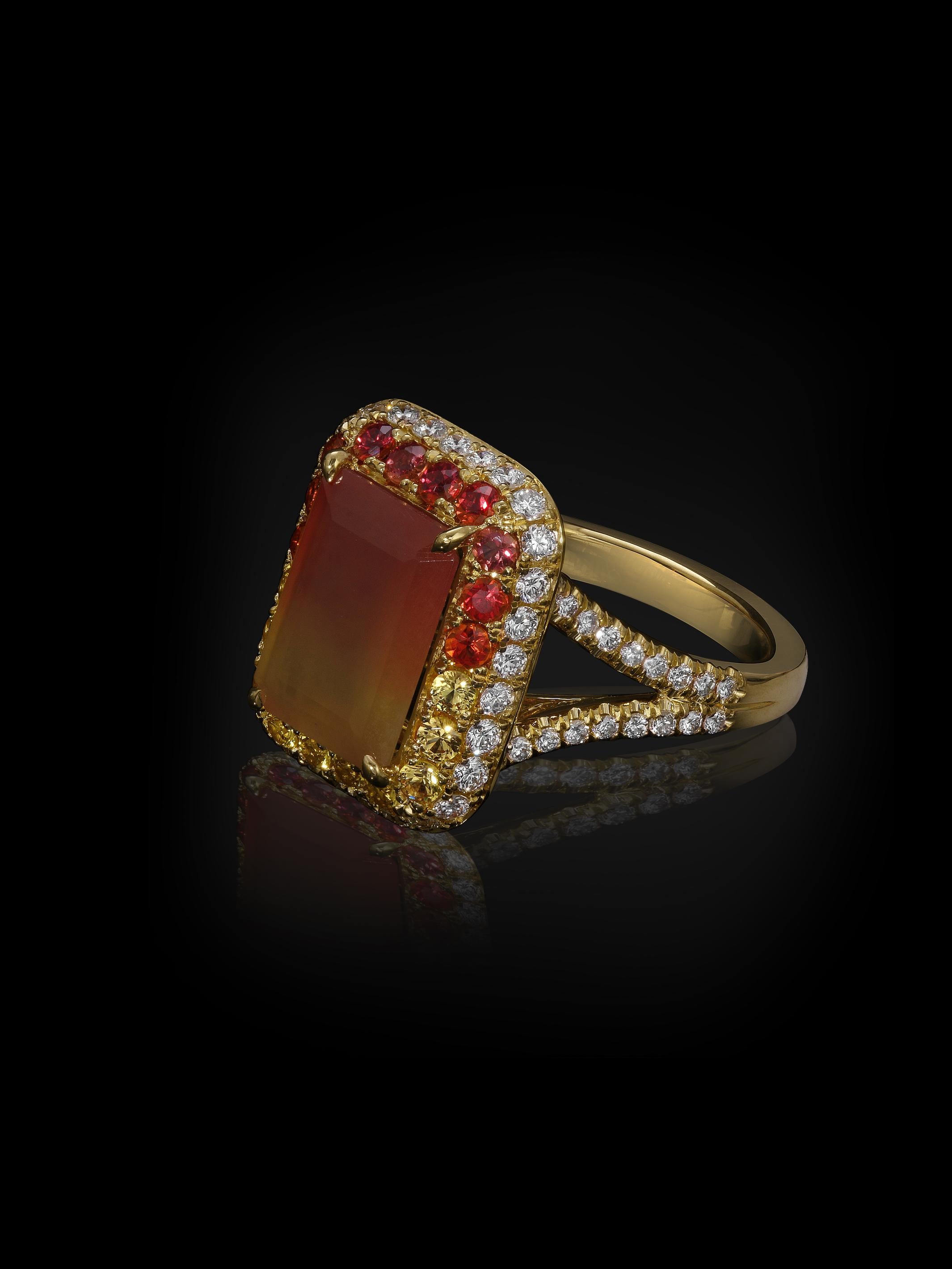 Bague en or 18 carats, diamants, saphir orange, saphir jaune Pour femmes en vente