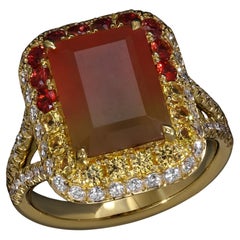 Hydrogrossular Garnet Ring, 18k Gold, Diamonds, Orange Sapphire, Yellow Sapphire