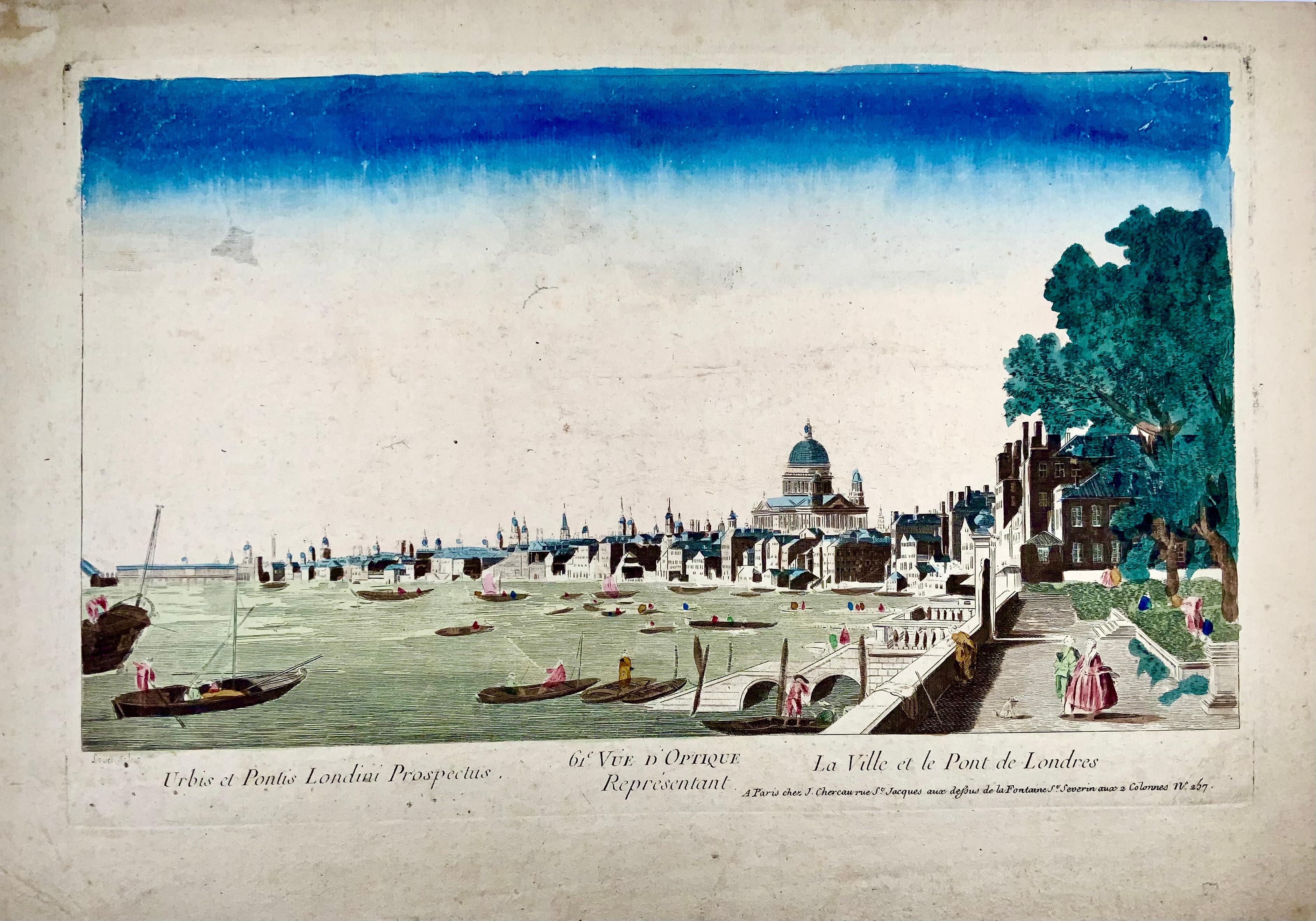 Optical view of London (England)
 
XVIIIth century optical view in original watercolors. 

Original copper plate engraving on laid paper heightened with watercolor at that time engraved by Loyer. 

Published by Jean-François Daumont in Paris