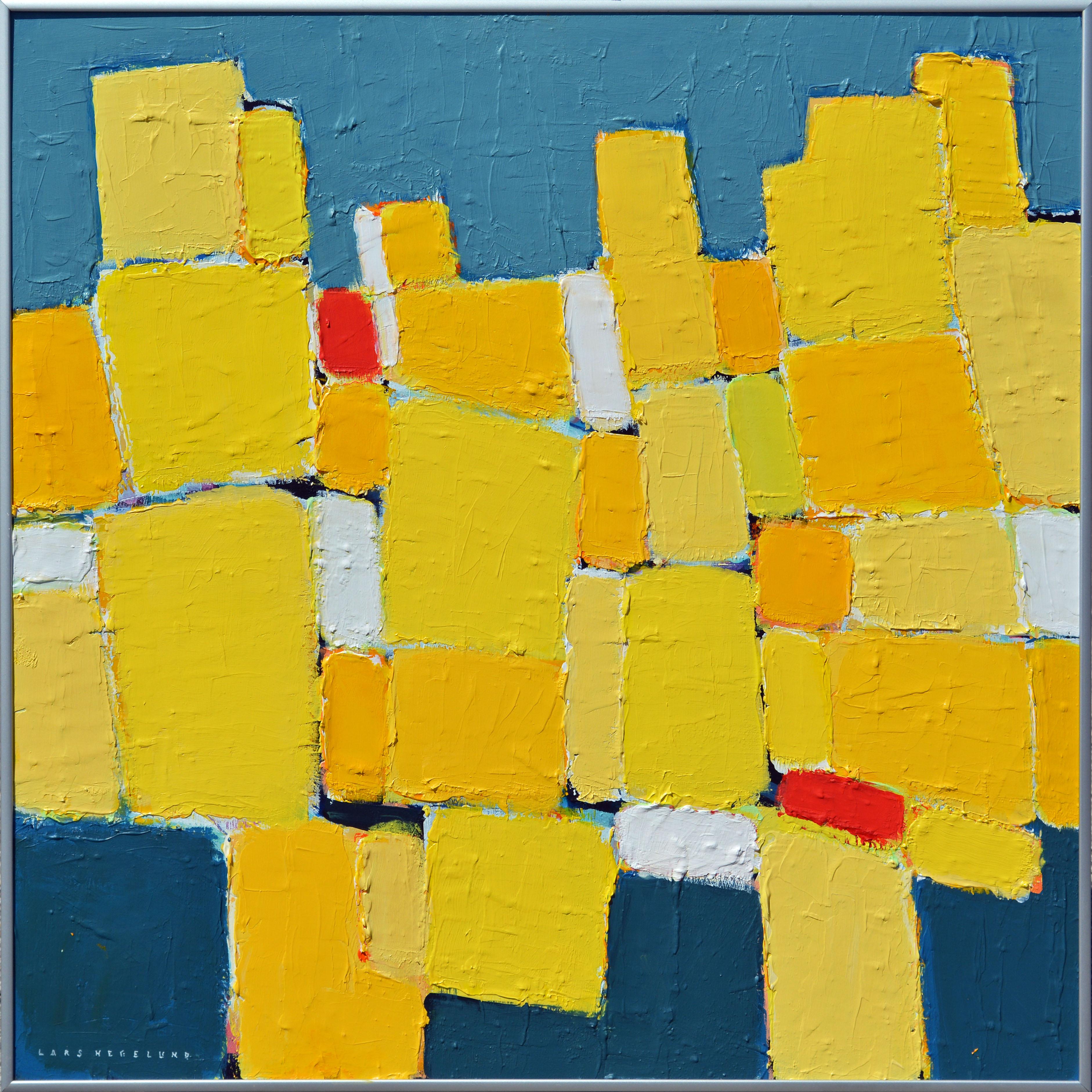 Sometimes less is more. This painting is all about glowing color, rich texture and a composition that stays alive.

'La Ville Jaune'
By Lars Hegelund, American b. 1947.
Measures 24 x 24 in. w/o frame, 25 x 25 in. including frame.
Acrylic and