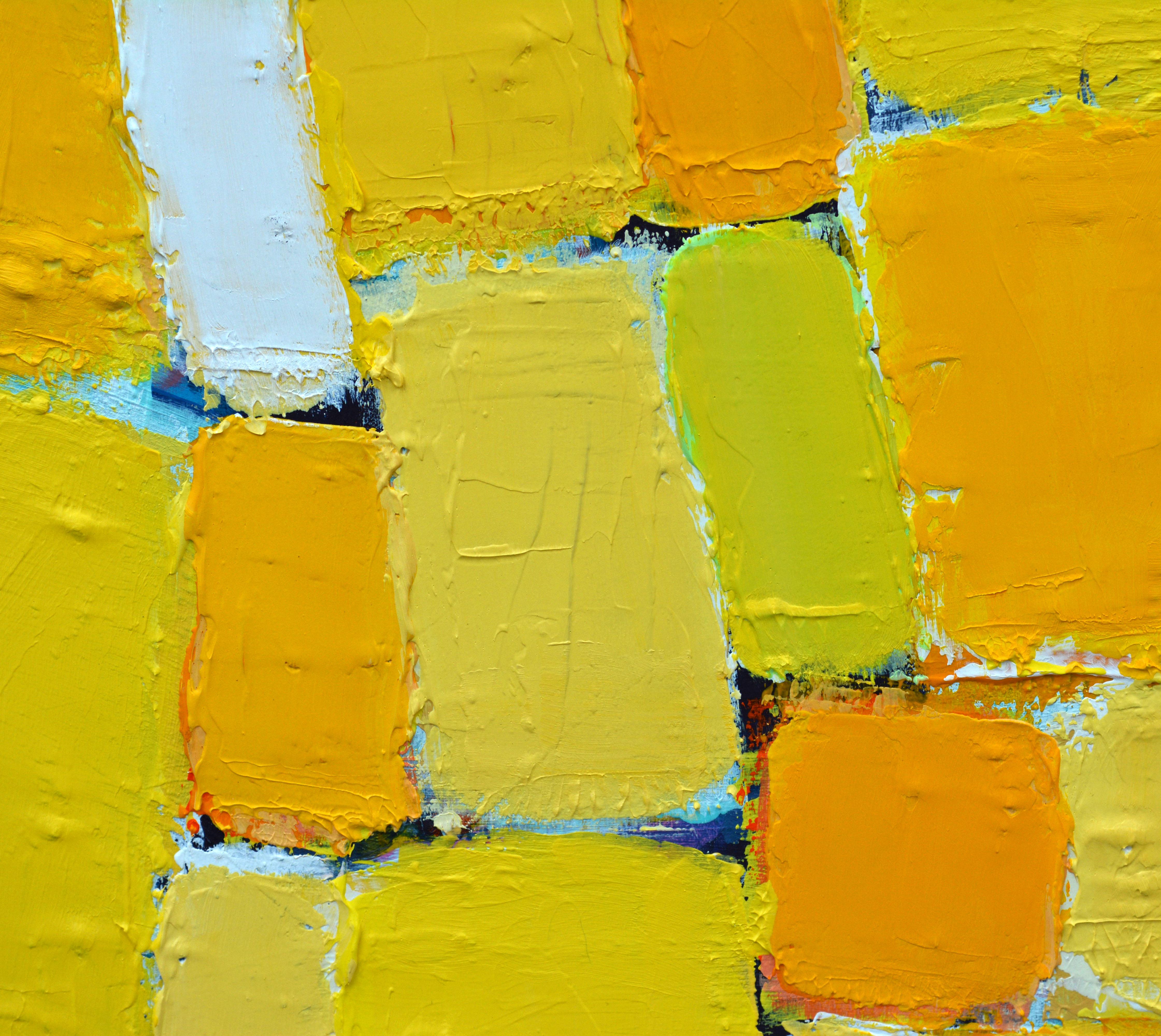 Contemporary 'La Ville Jaune' Original Abstract Painting by Lars Hegelund, 25 x 25 inches.