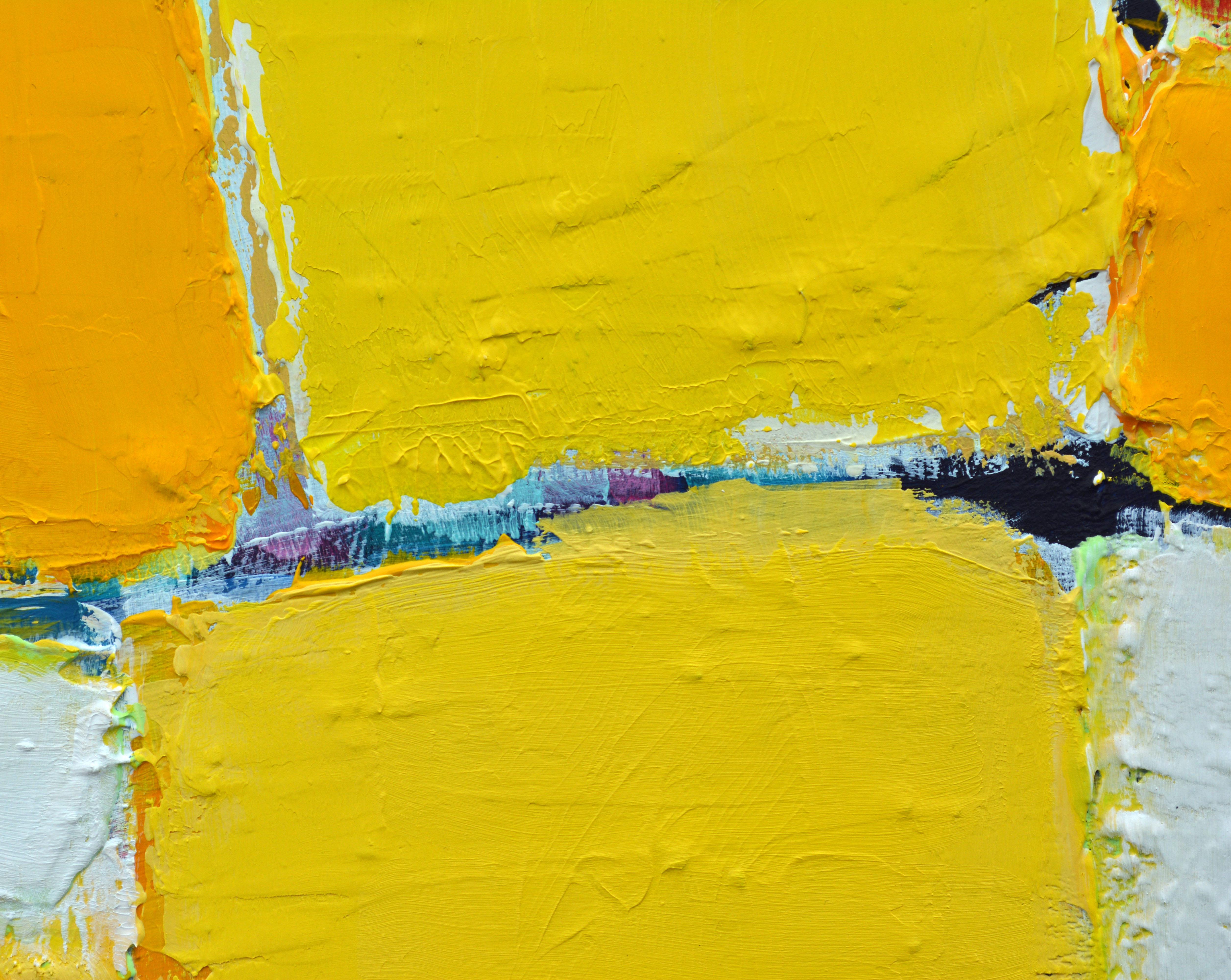 Aluminum 'La Ville Jaune' Original Abstract Painting by Lars Hegelund, 25 x 25 inches.