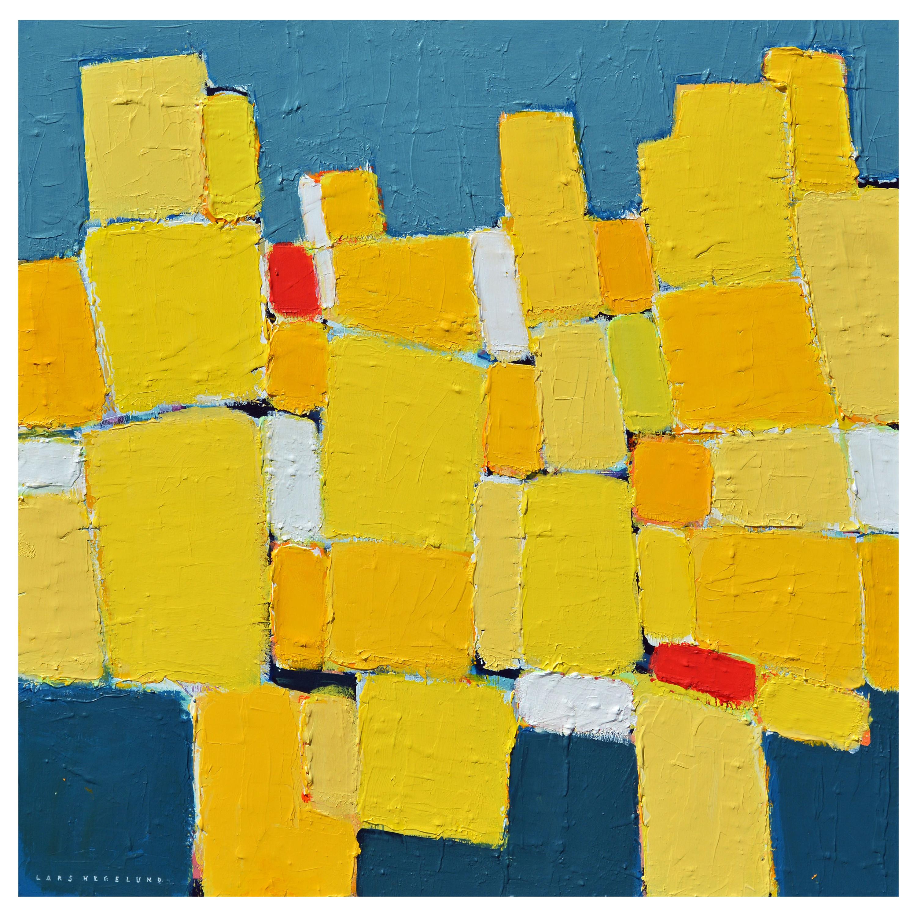 'La Ville Jaune' Original Abstract Painting by Lars Hegelund, 25 x 25 inches.