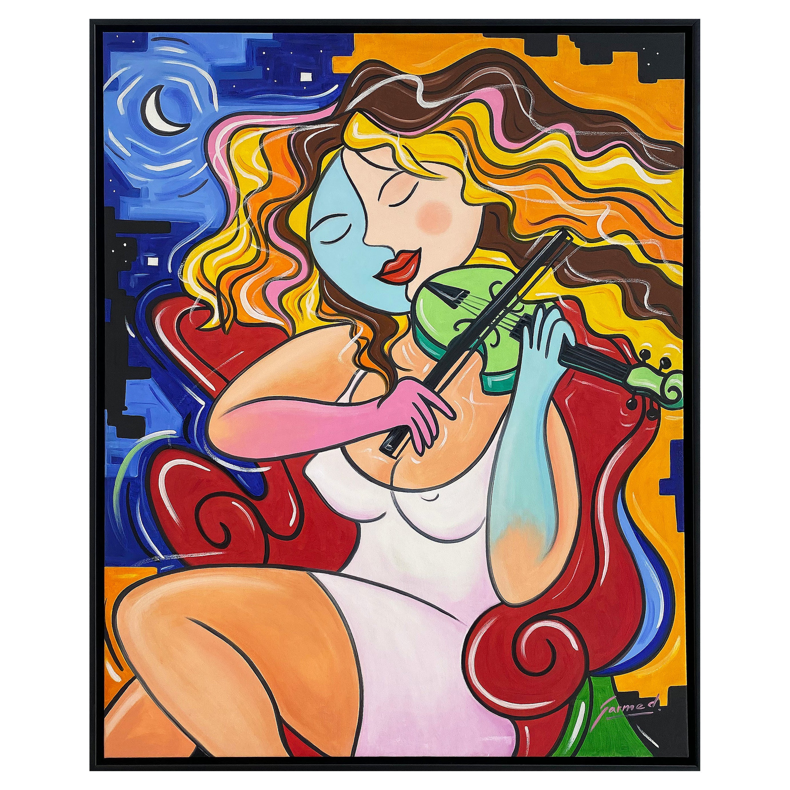 ""La Vioilinista""  Huile/toile de Garmed, signée et datée de 1997 avec certificat d'authenticité de l'artiste