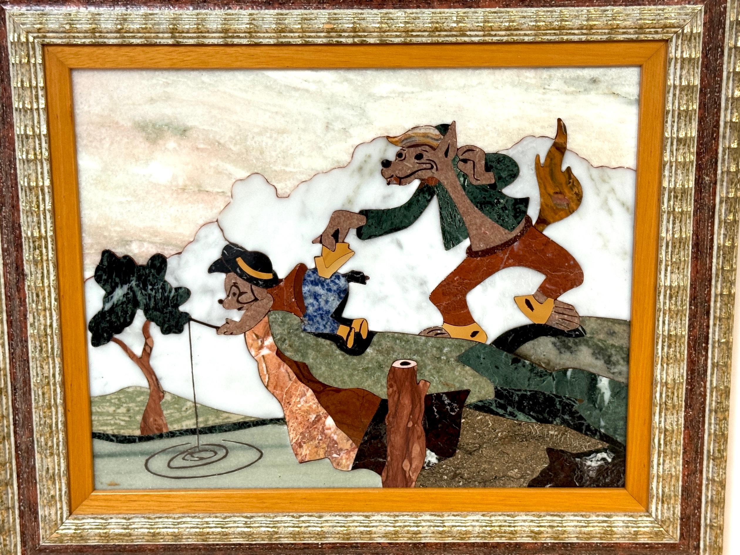 Modern 'La Volpe'  The Fox & Cat  Pietra Dura Mosaic by Walmina, Vatican Workshop, Roma