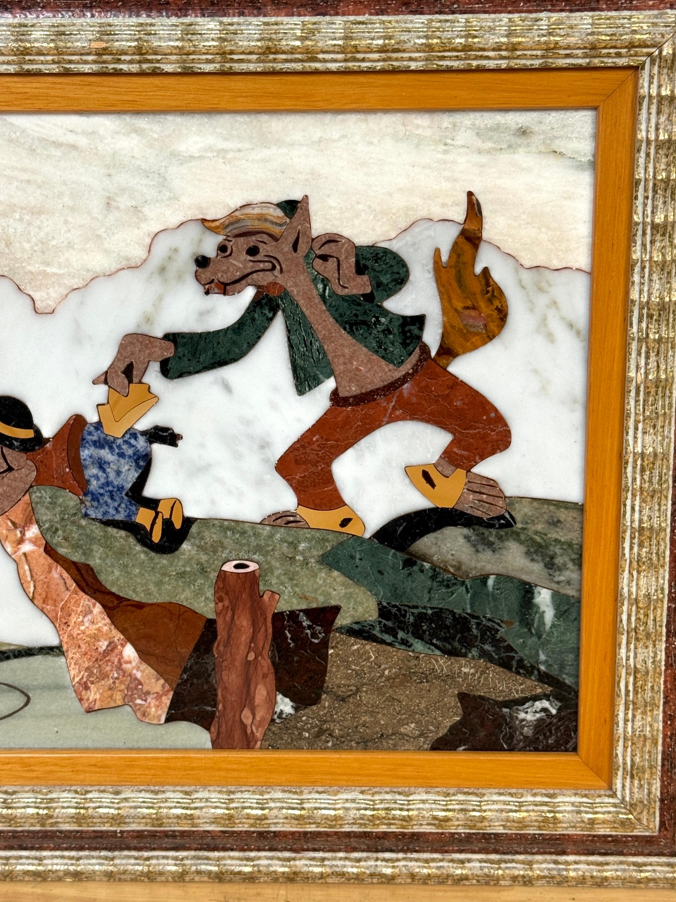 Italian 'La Volpe'  The Fox & Cat  Pietra Dura Mosaic by Walmina, Vatican Workshop, Roma