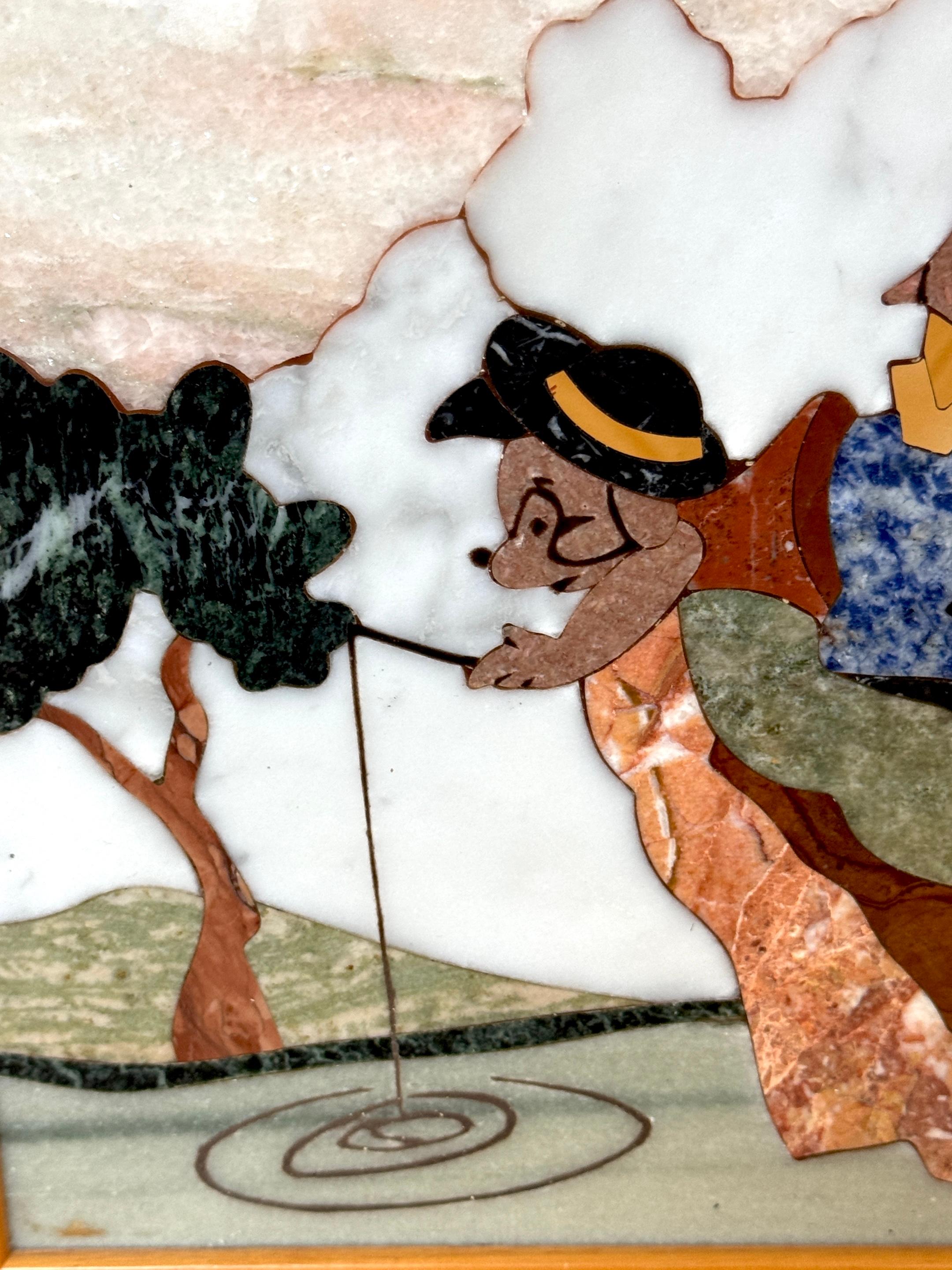 'La Volpe'  The Fox & Cat  Pietra Dura Mosaic by Walmina, Vatican Workshop, Roma In Good Condition In West Palm Beach, FL