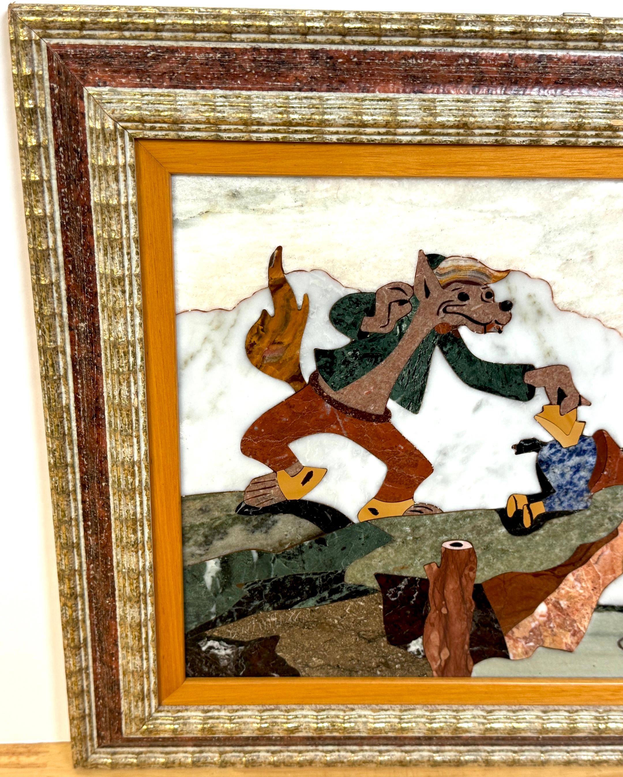 'La Volpe'  The Fox & Cat  Pietra Dura Mosaic by Walmina, Vatican Workshop, Roma 1
