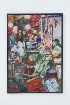 "La Vucciria" peinture à l'huile italienne sur toile de Mario Berrino