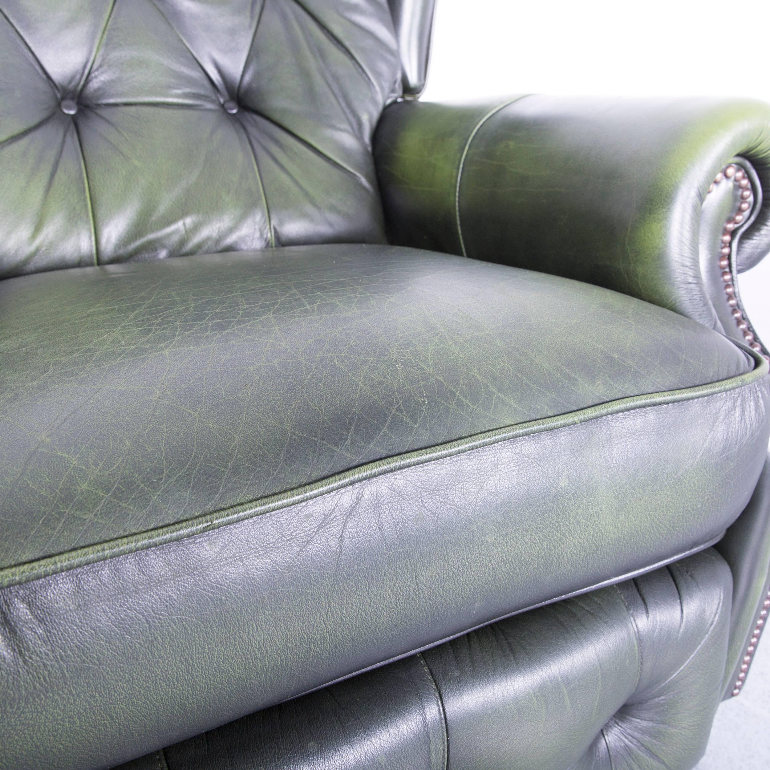 La-Z-Boy Chesterfield Leather Armchair Set Green Recliner In Good Condition In Cologne, DE