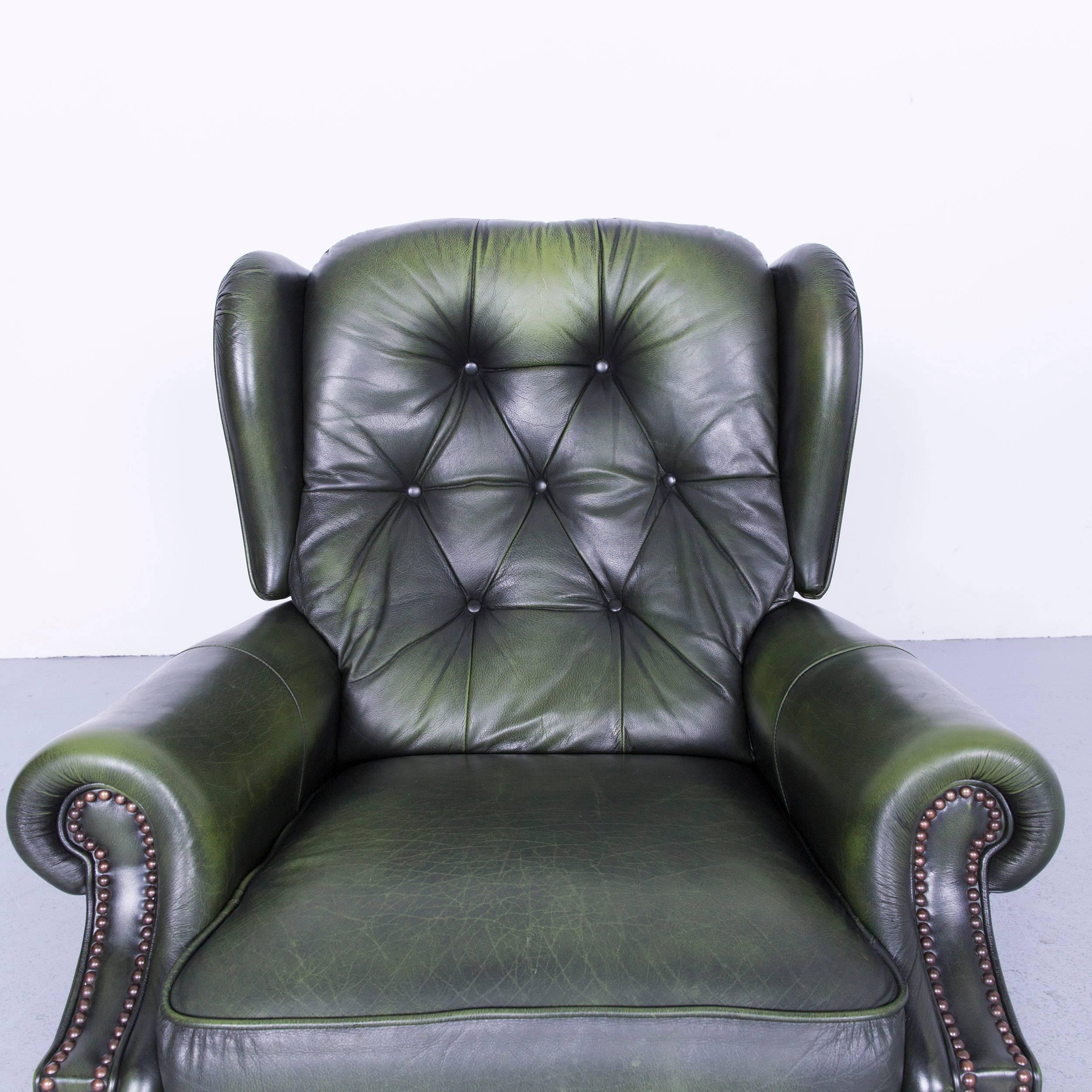 Contemporary La-Z-Boy Chesterfield Leather Armchair Set Green Recliner