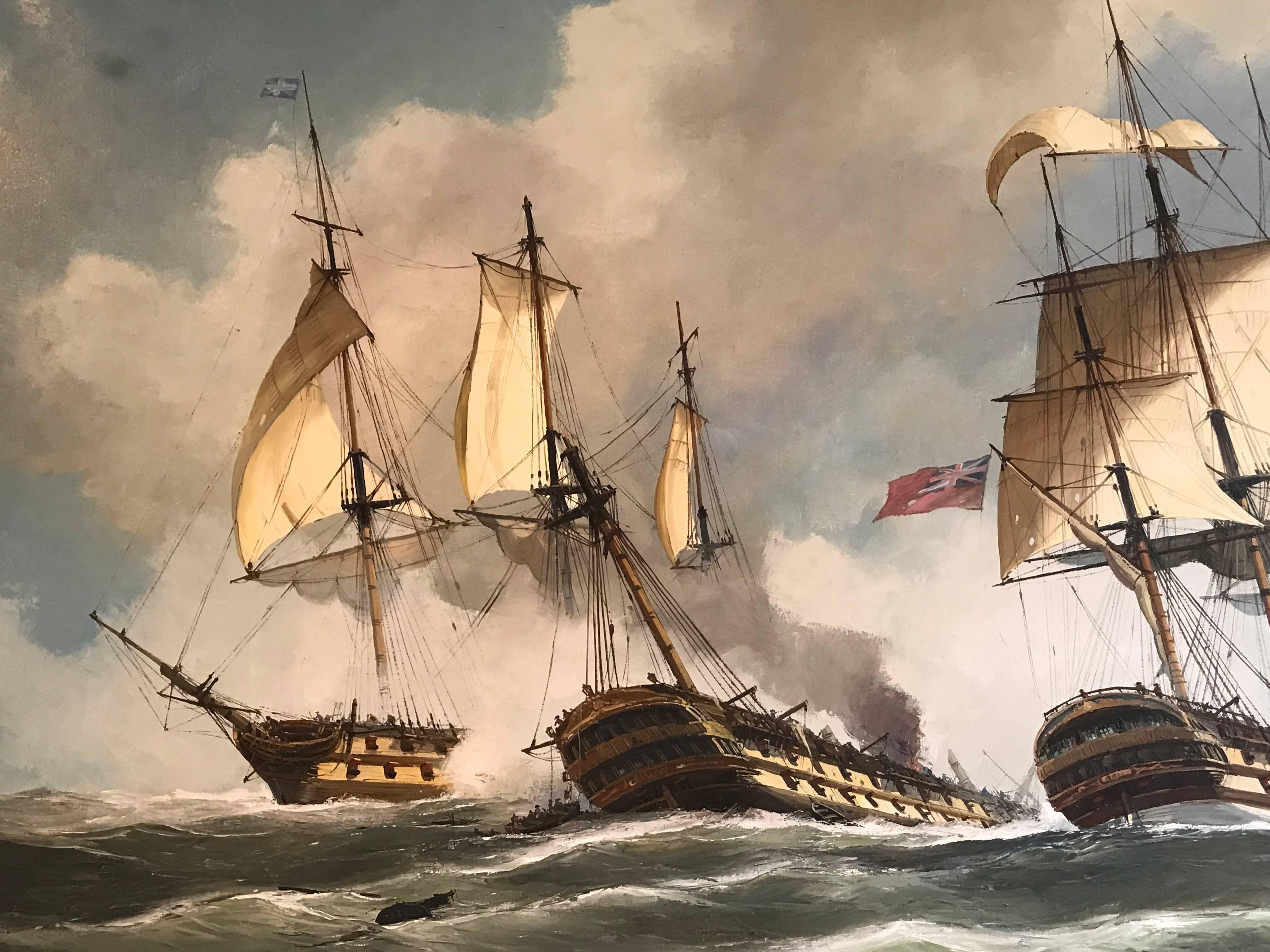 Enormous Signed Oil - Naval Battle Engagment Napoleonic Warships at Sea 2