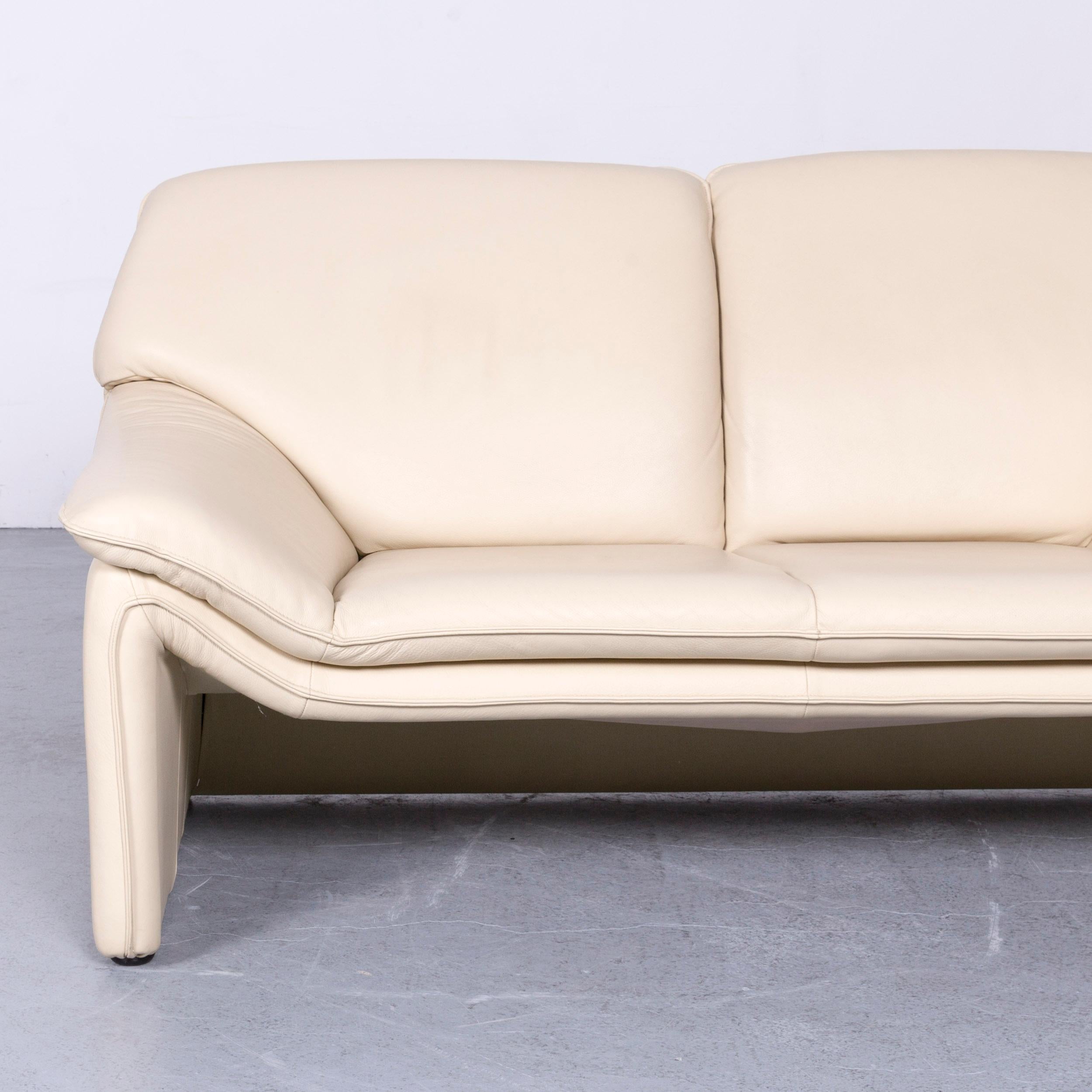 German Laauser Atlanta Designer Leather Sofa Creme Two-Seat Couch