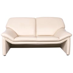 Laauser Atlanta Designer Leather Sofa Creme Two-Seat Couch