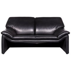 Used Laauser Atlanta Designer Sofa Leather Black Two-Seat Couch Modern
