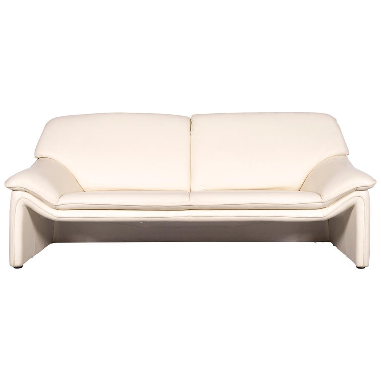 Laauser Atlanta Designer Sofa Leather Creme ThreeSeat Couch Modern For