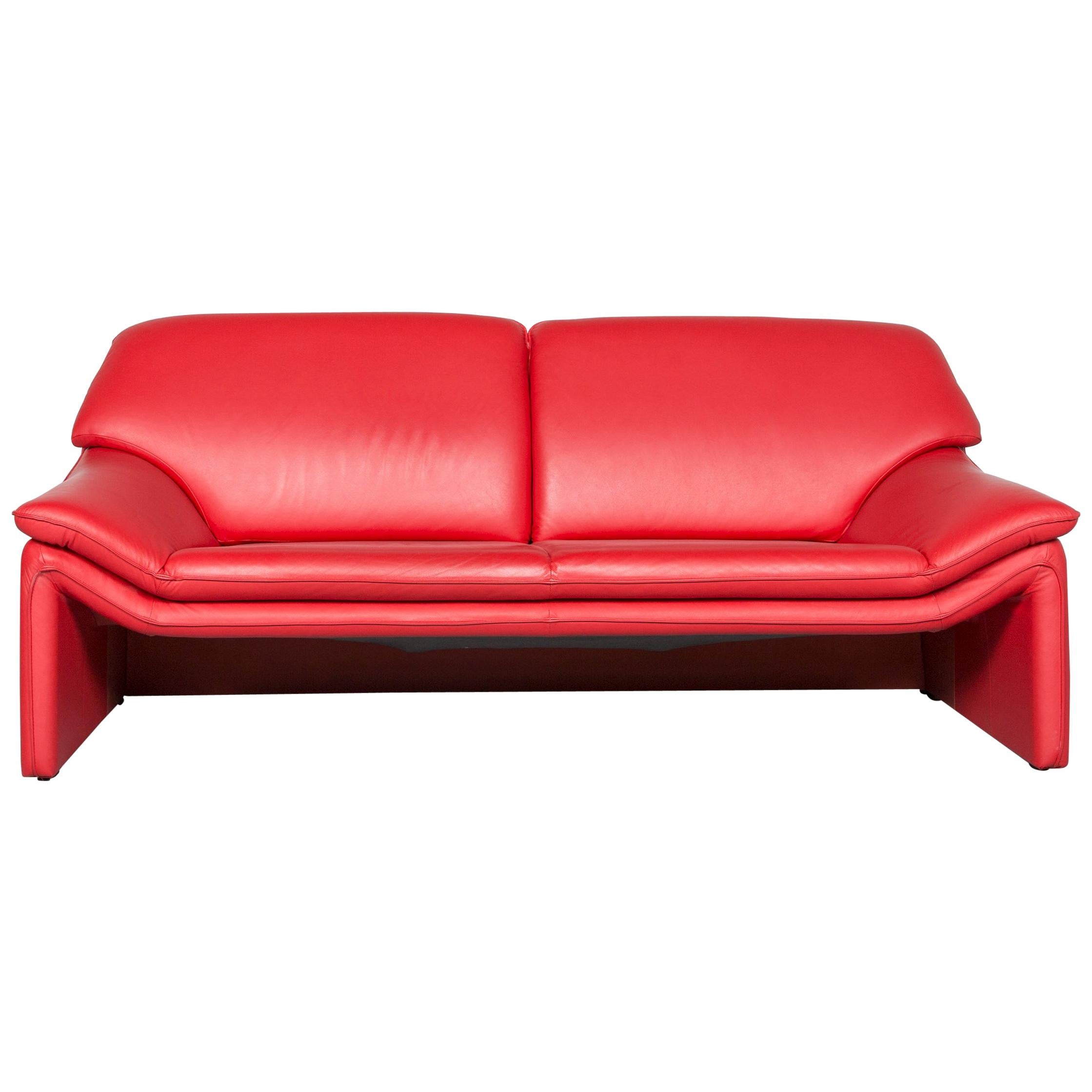 Laauser Atlanta Designer Sofa Leather Red Two-Seat Couch Modern For Sale