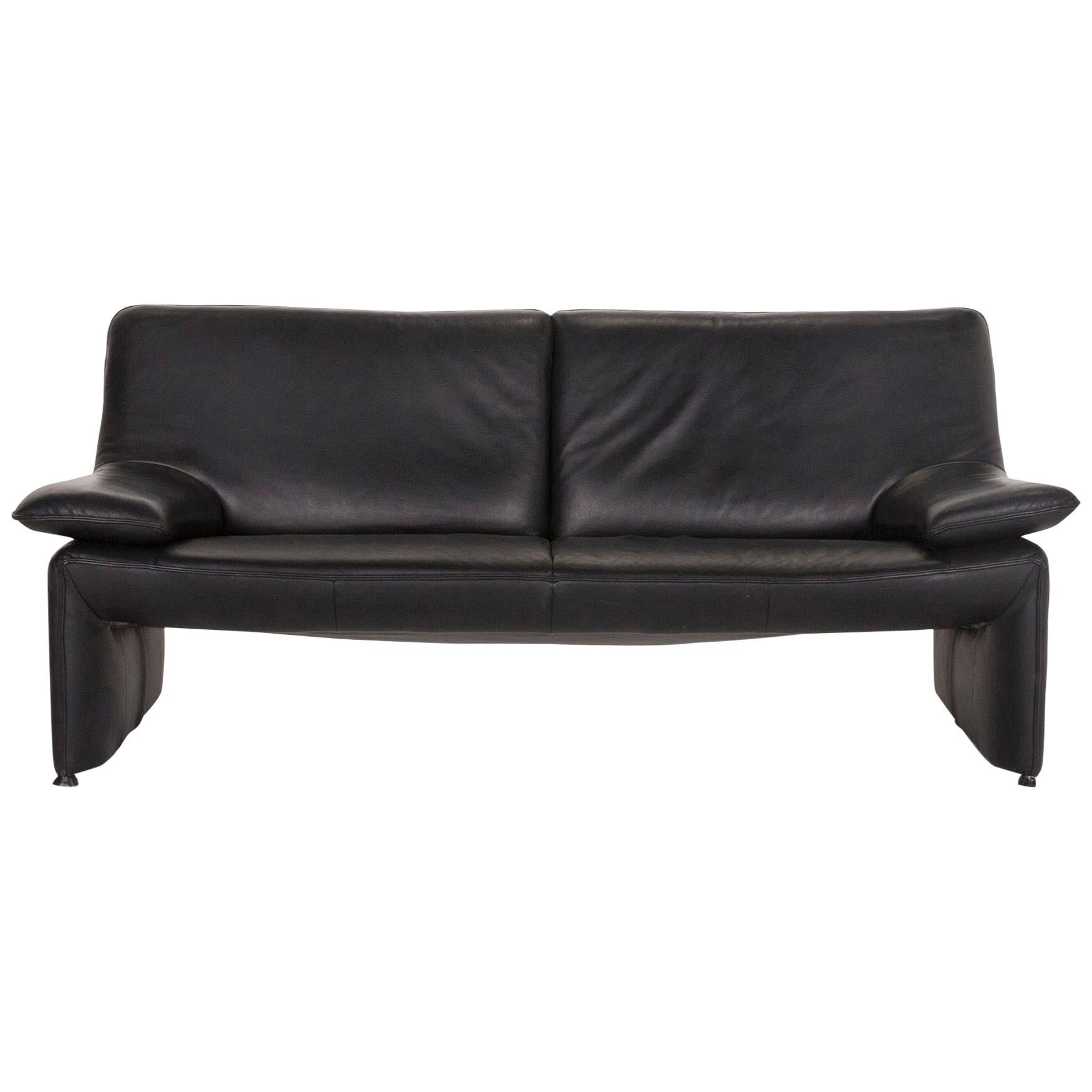 Laauser Atlanta Leather Sofa Black Three-Seat Couch
