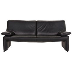 Laauser Atlanta Leather Sofa Black Three-Seat Couch