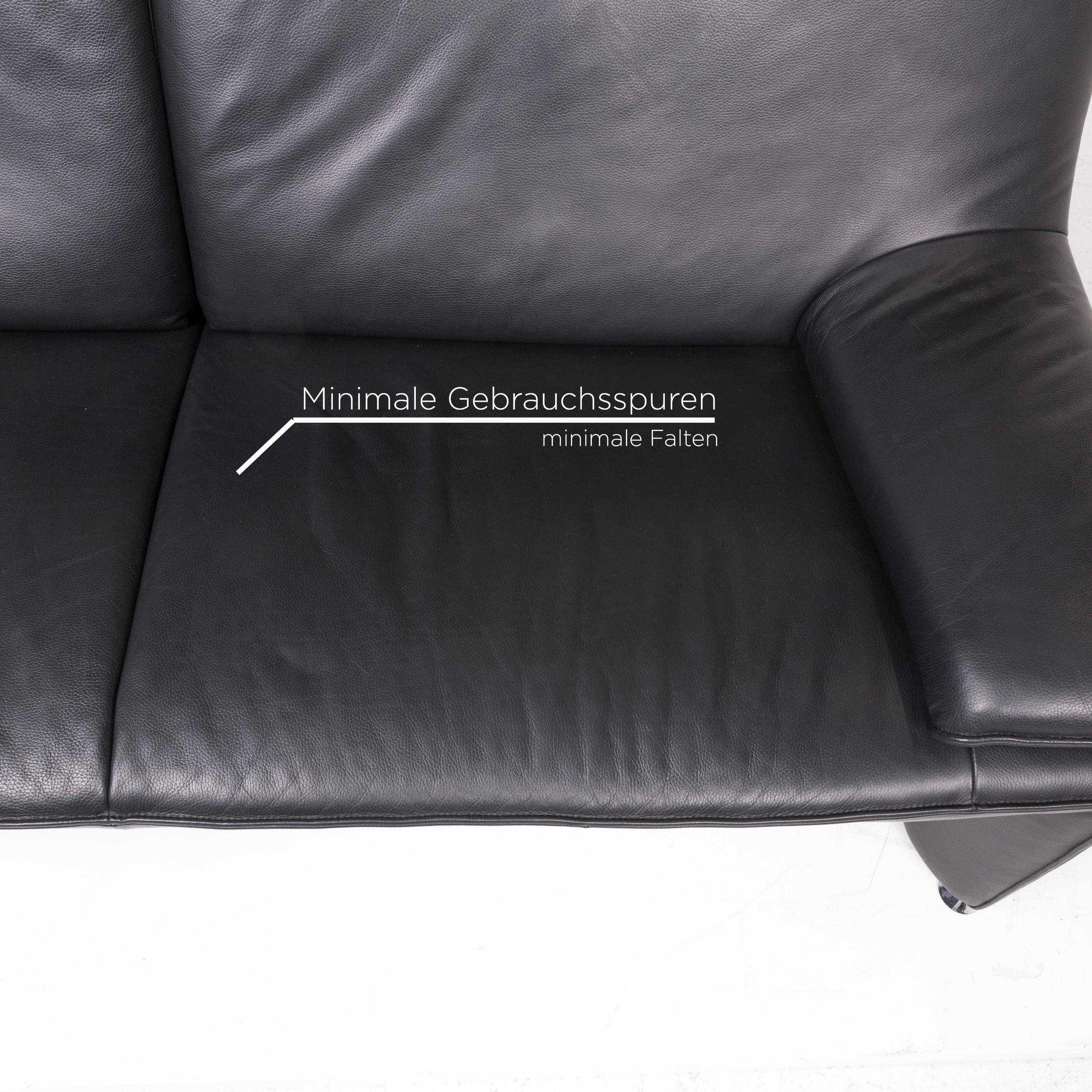 Laauser Atlanta Ledersofa Schwarz Dreisitzer Couch (Moderne)