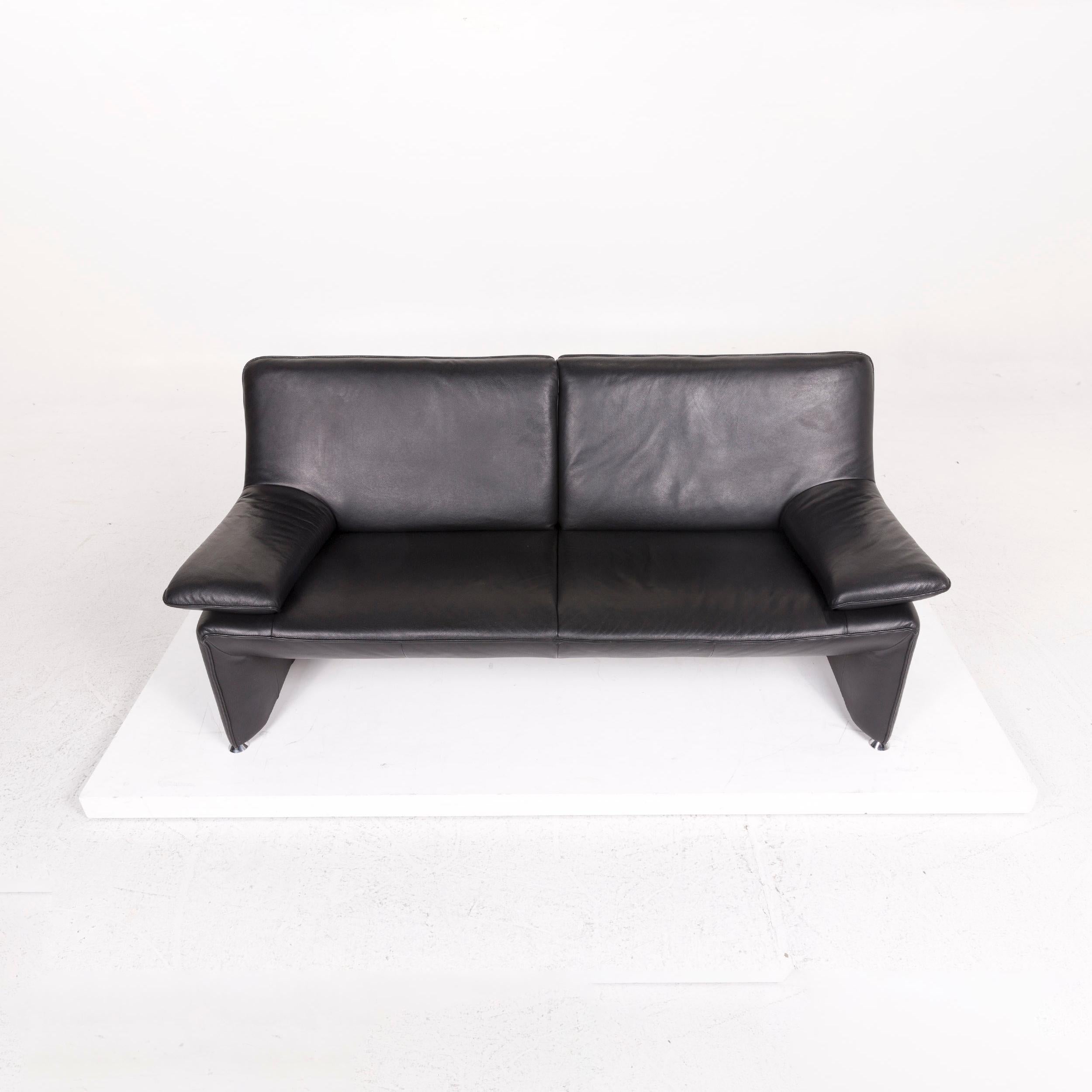 German Laauser Atlanta Leather Sofa Black Three-Seat Couch