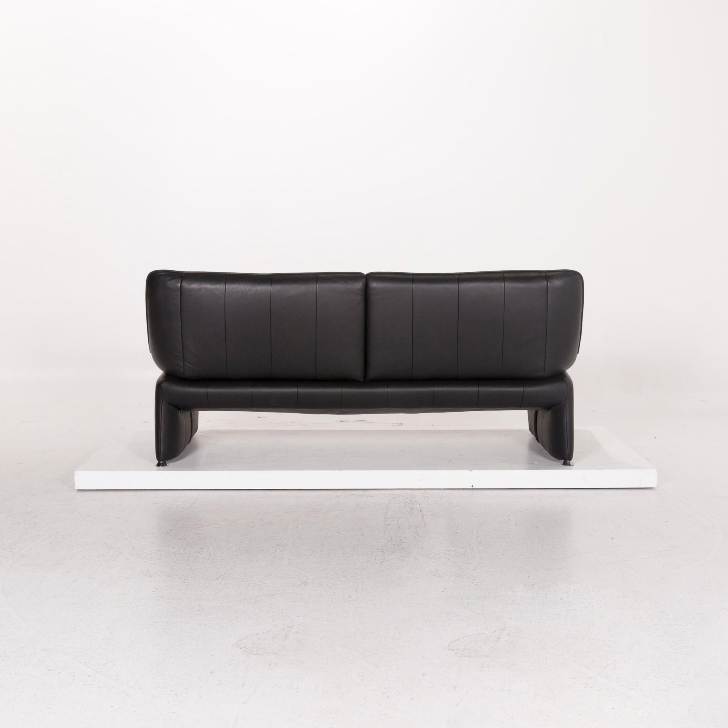 Contemporary Laauser Atlanta Leather Sofa Black Three-Seat Couch