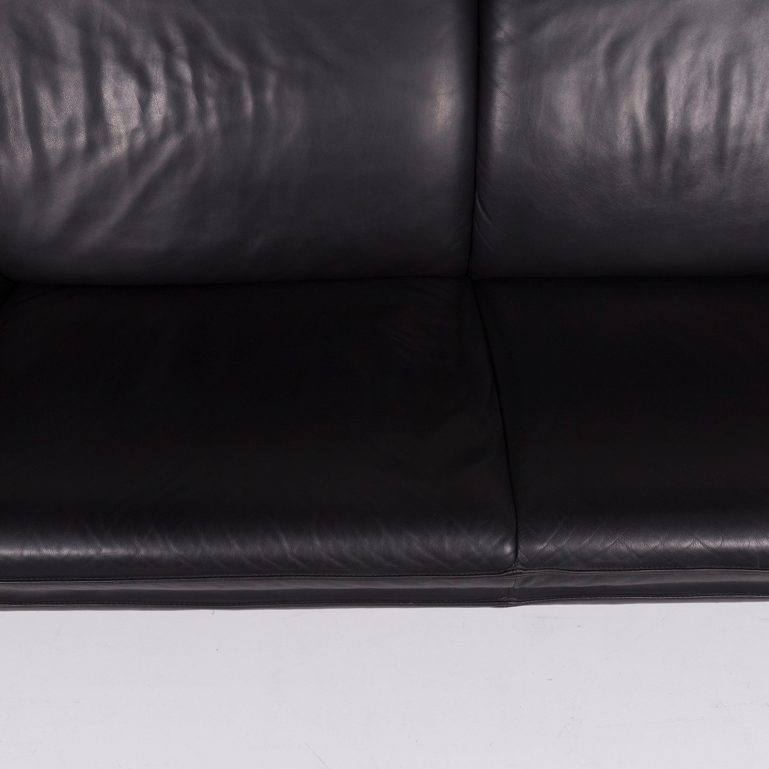 Modern Laauser Atlanta Leather Sofa Black Three-Seat