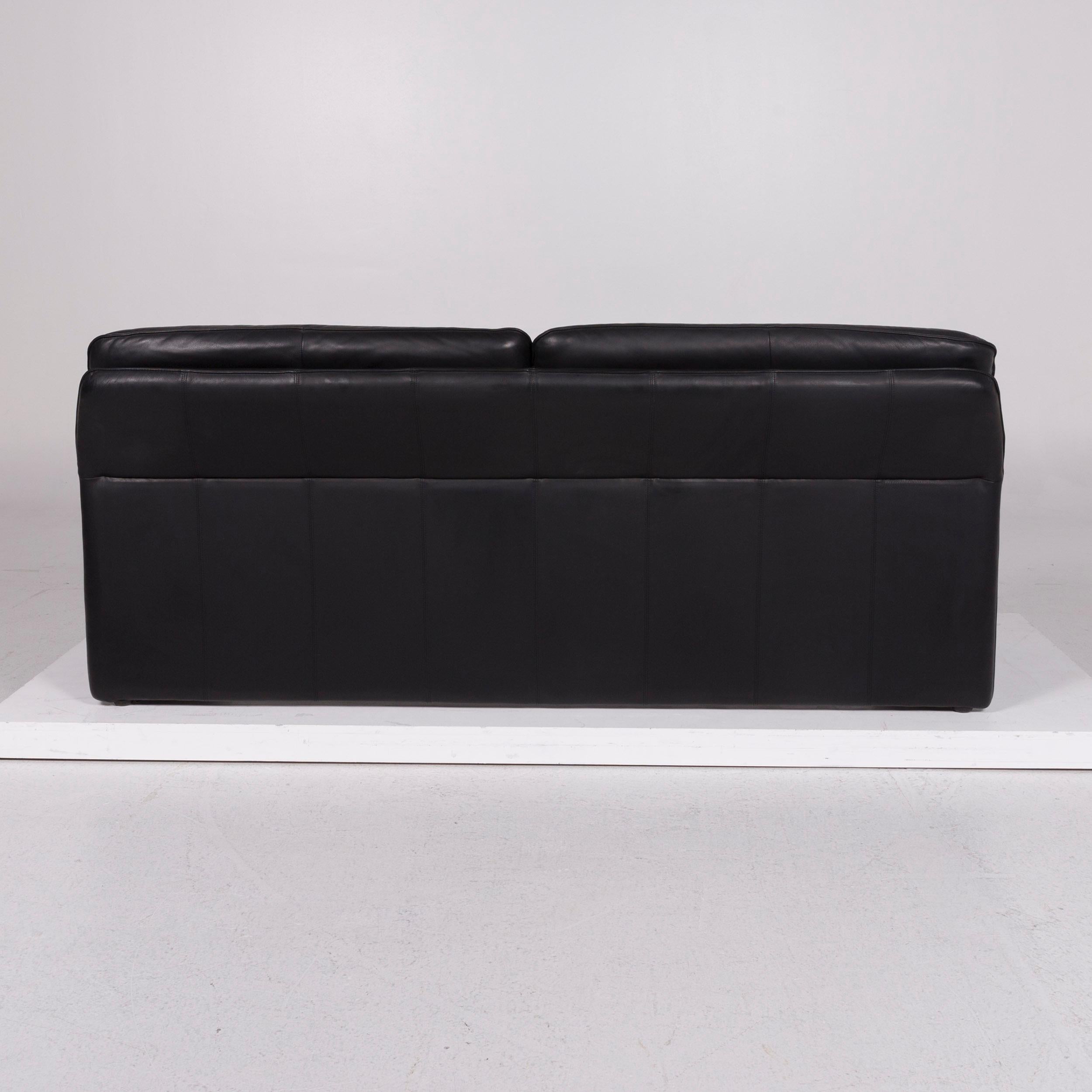Laauser Atlanta Leather Sofa Black Three-Seat In Good Condition In Cologne, DE