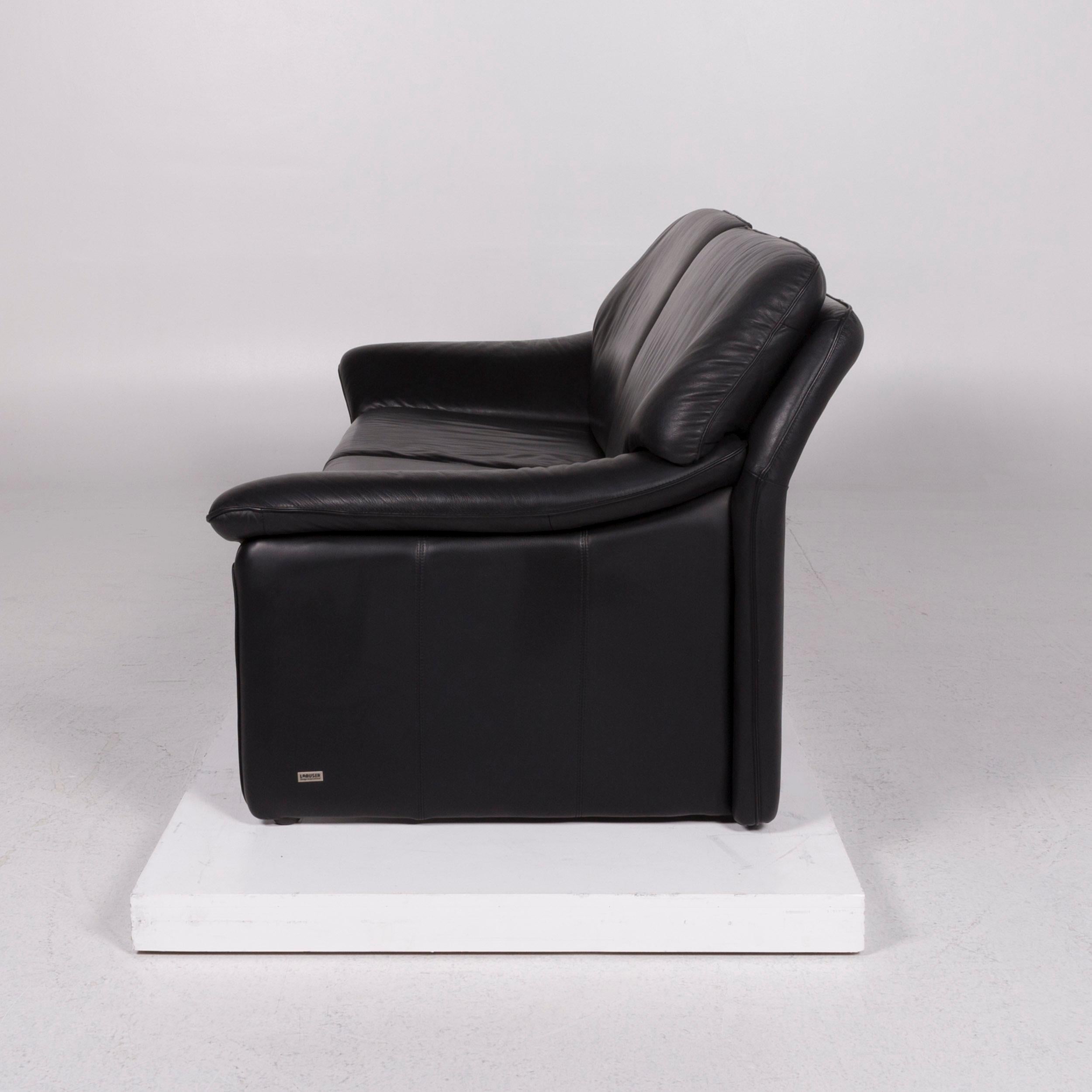 Contemporary Laauser Atlanta Leather Sofa Black Three-Seat