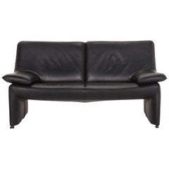 Laauser Atlanta Leather Sofa Black Two-Seat Couch