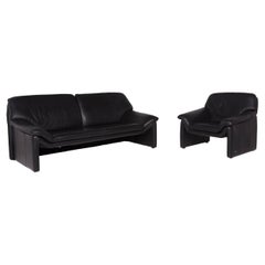 Used Laauser Atlanta Leather Sofa Set Black Three-Seat Armchair