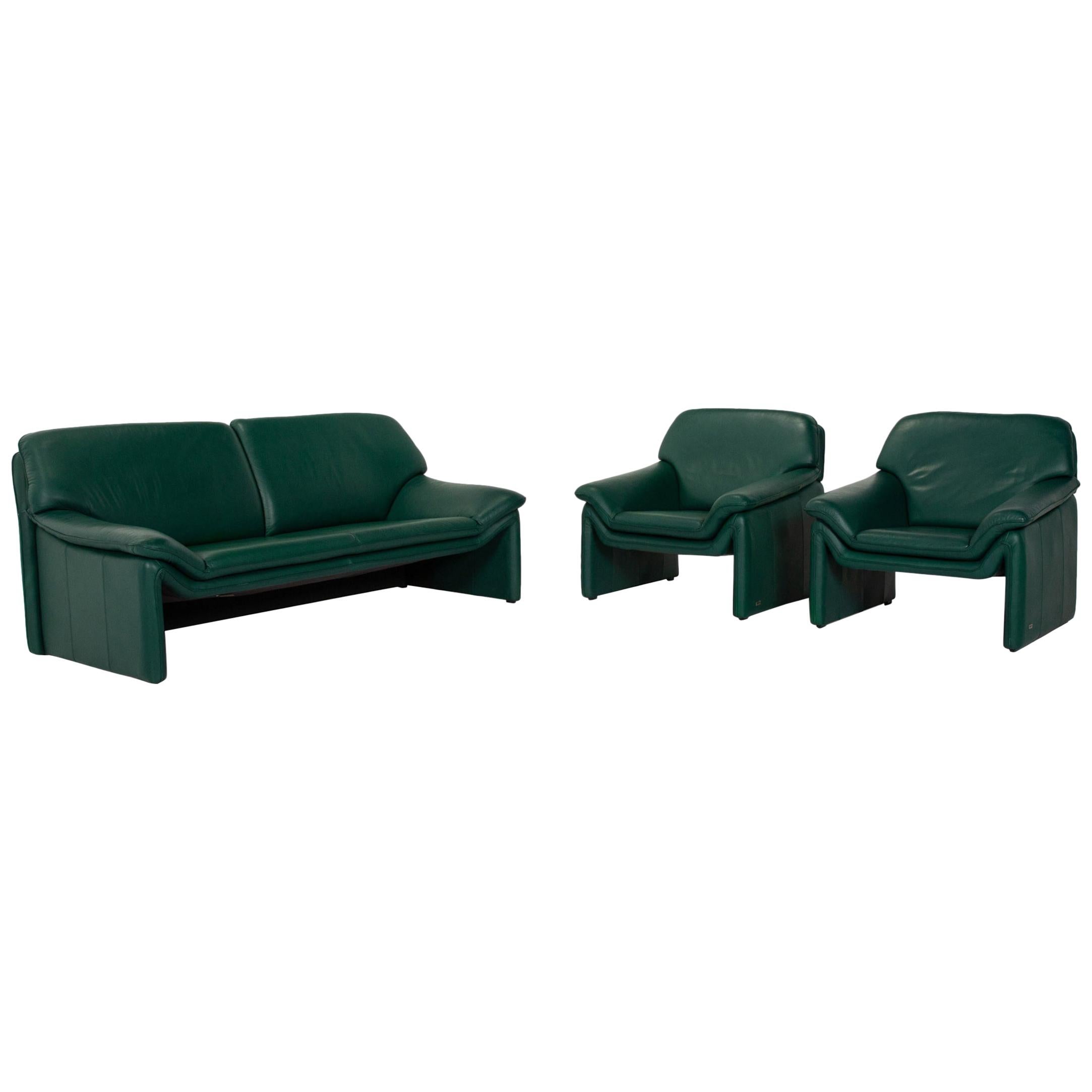 Laauser Atlanta Leder Sofa Set Grün Dunkelgrün 1 Zweisitzer 2 Sessel
